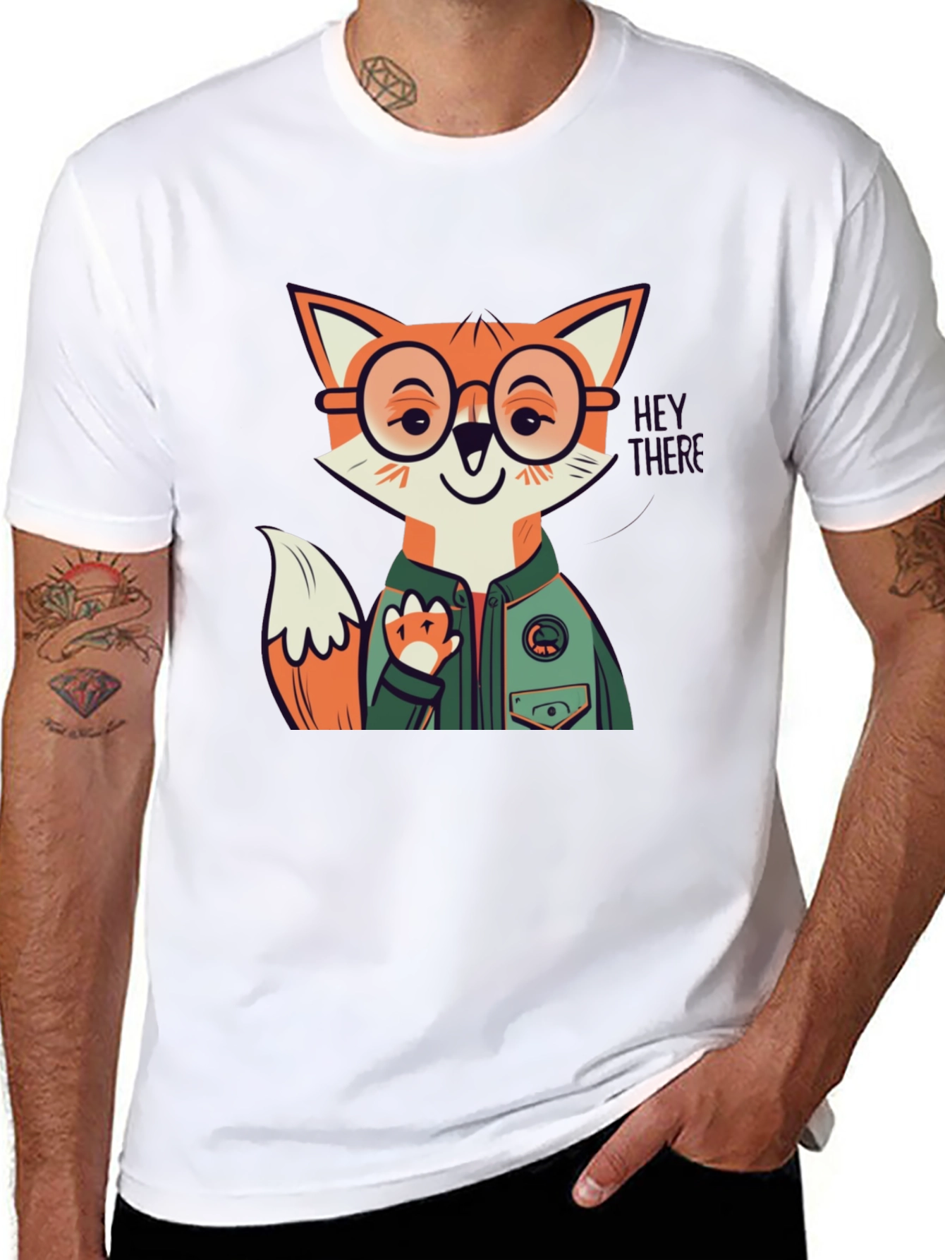 Fox Character Graphic Print Crew Neck Tee