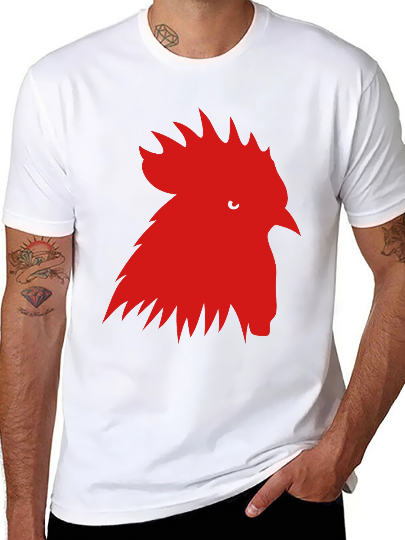 Rooster Graphic Tee - Black Cotton T-Shirt