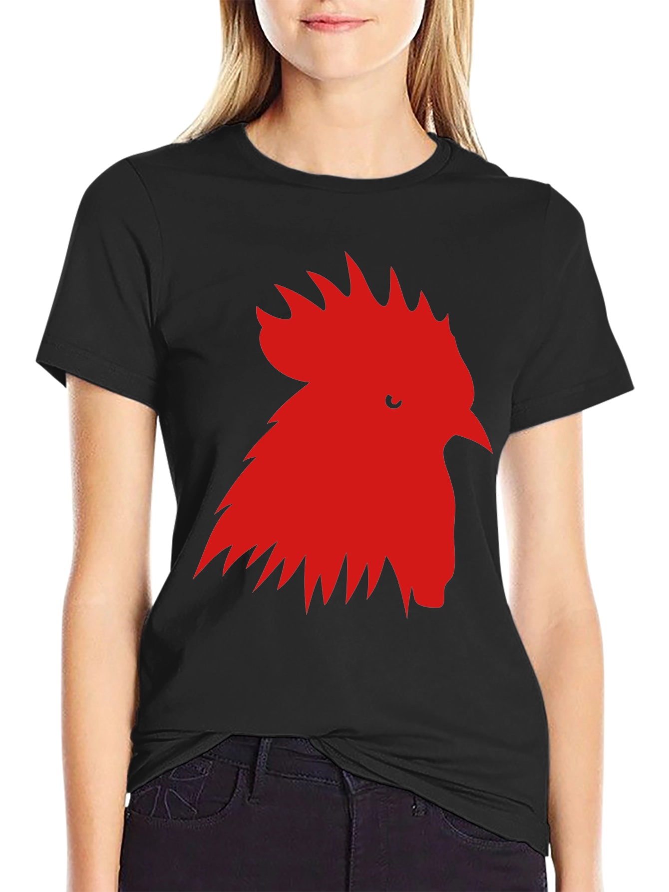 Rooster Graphic Tee - Black Cotton T-Shirt