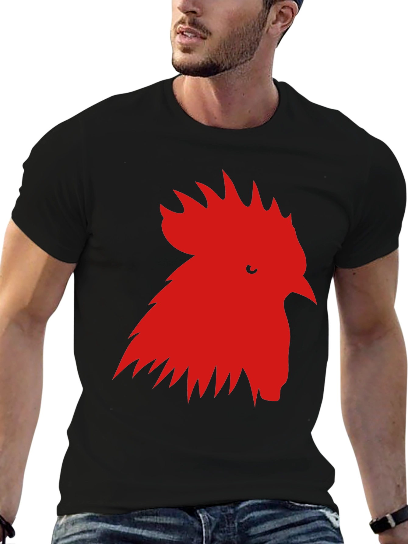 Rooster Graphic Tee - Black Cotton T-Shirt