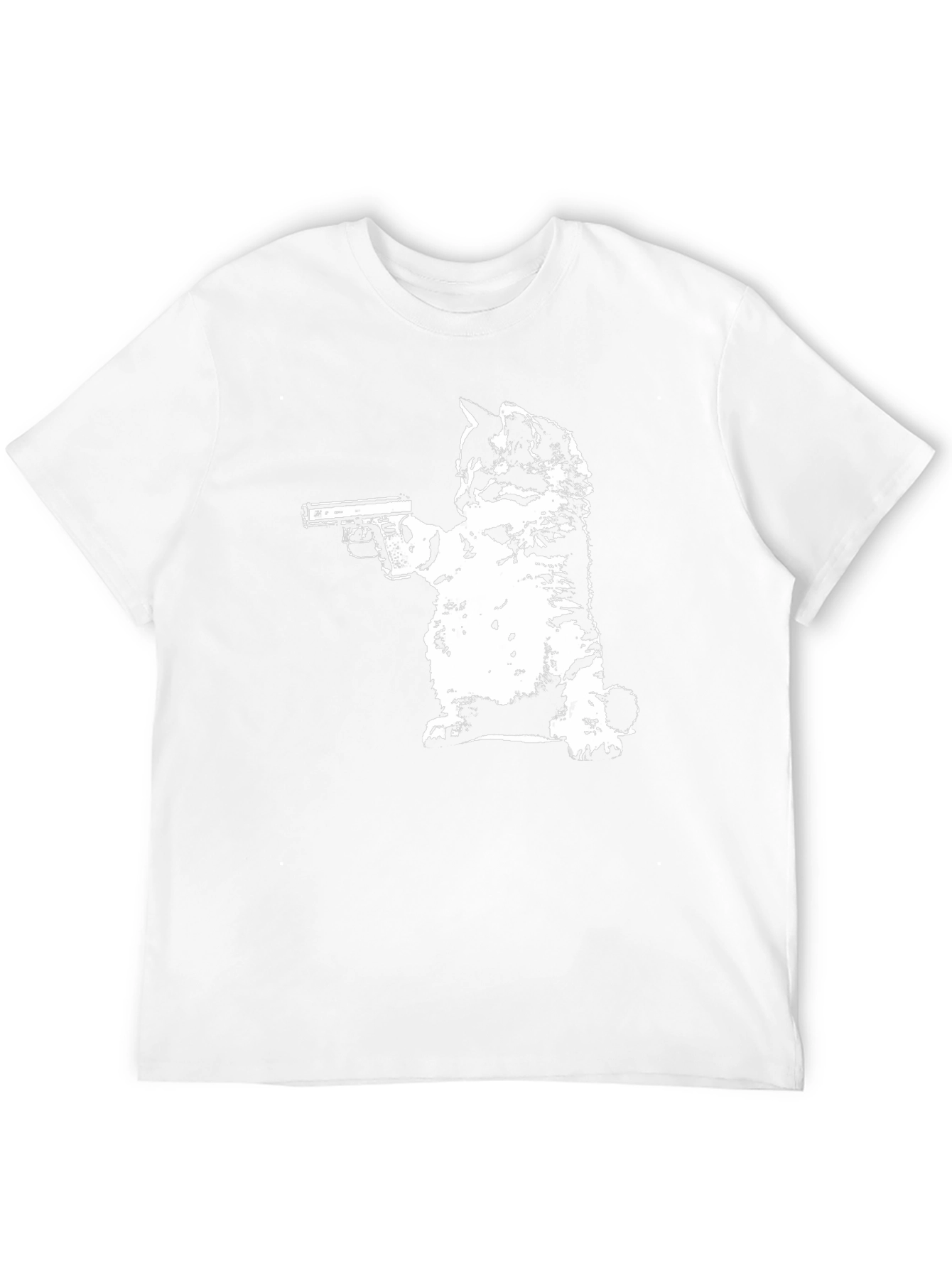Cat With Gun Black T-Shirt