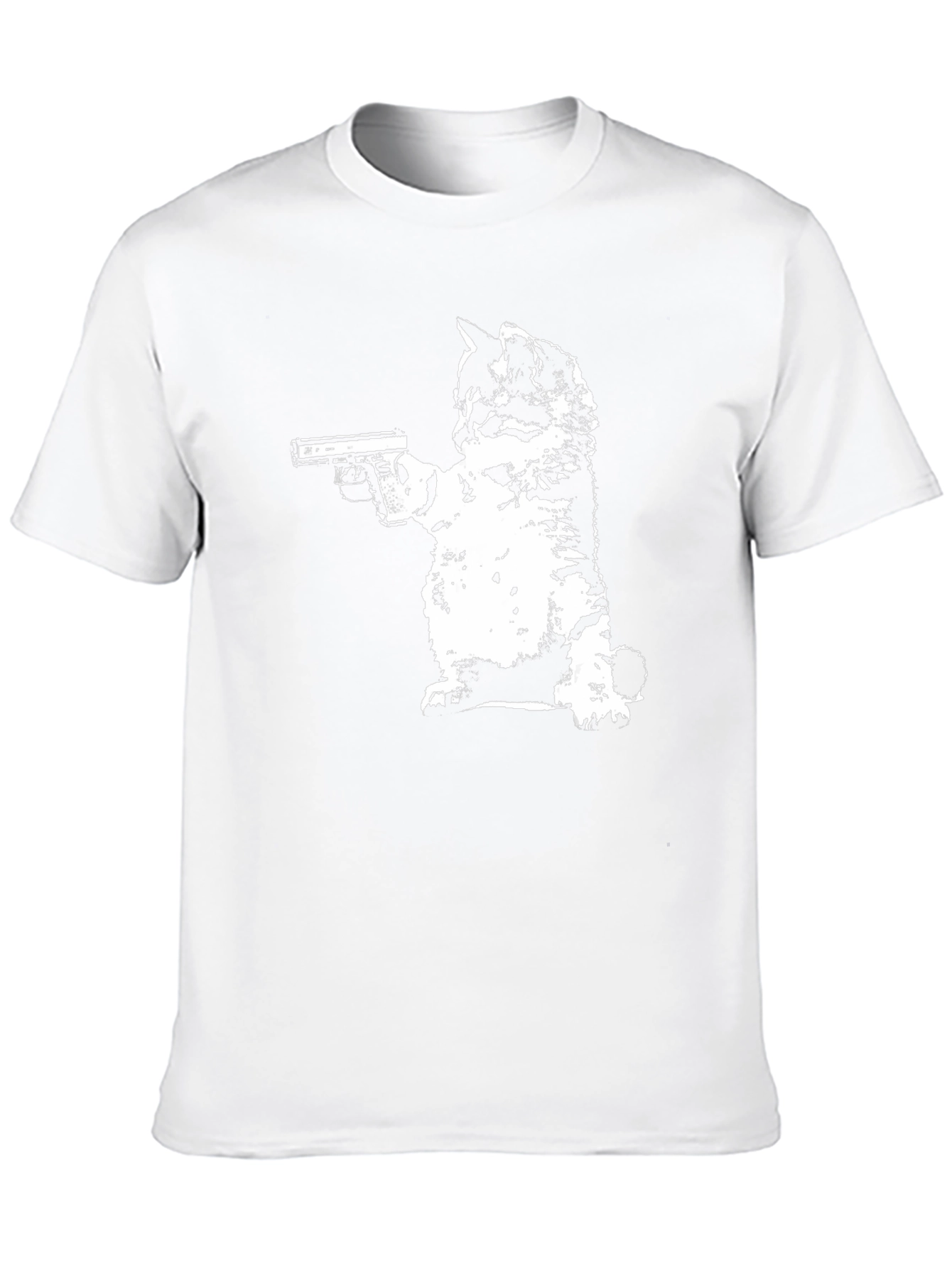 Cat With Gun Black T-Shirt
