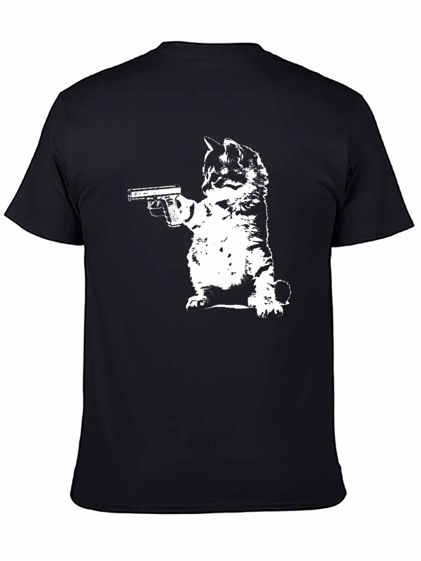 Cat With Gun Black T-Shirt