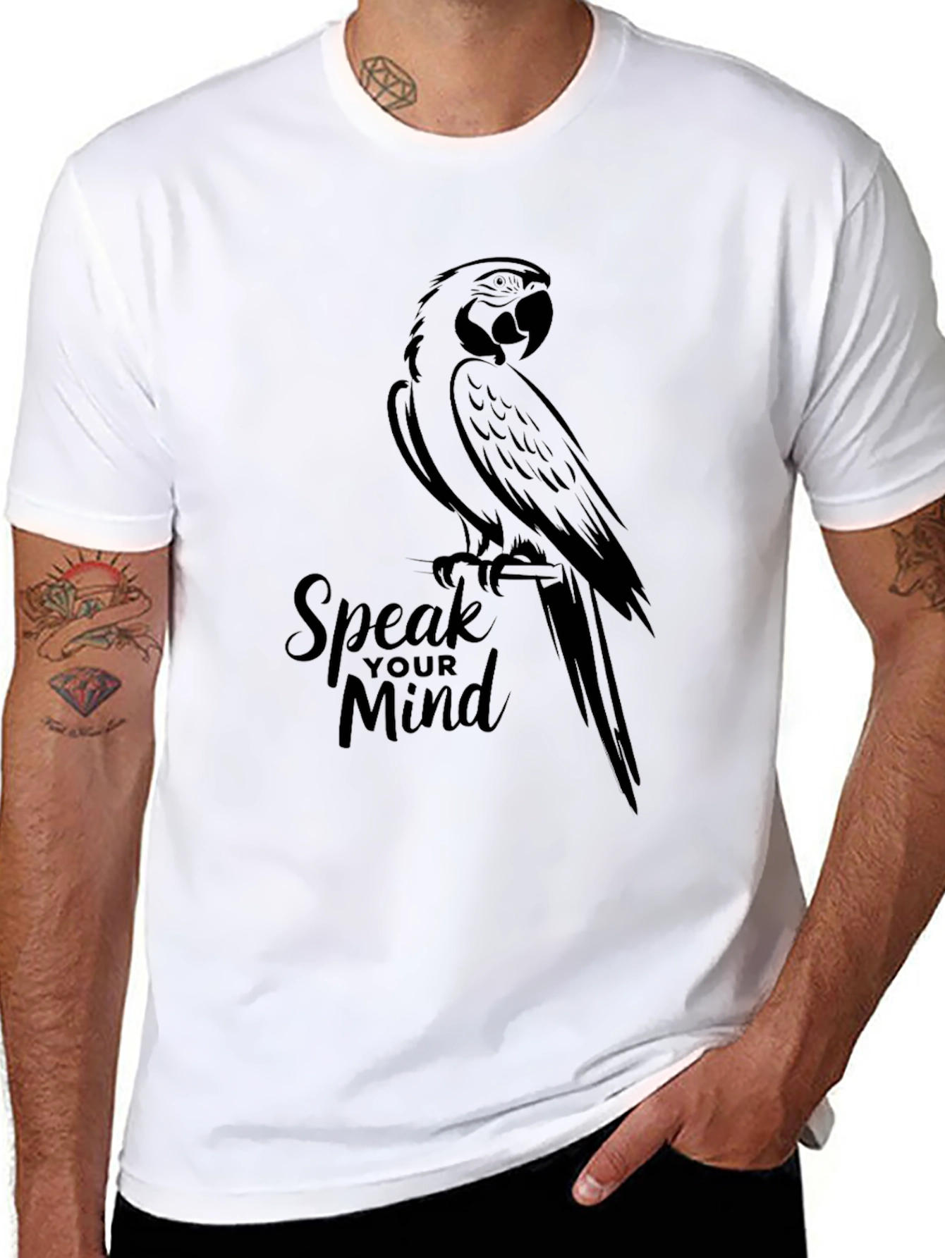 Speak Your Mind Parrot Graphic Tee - Black