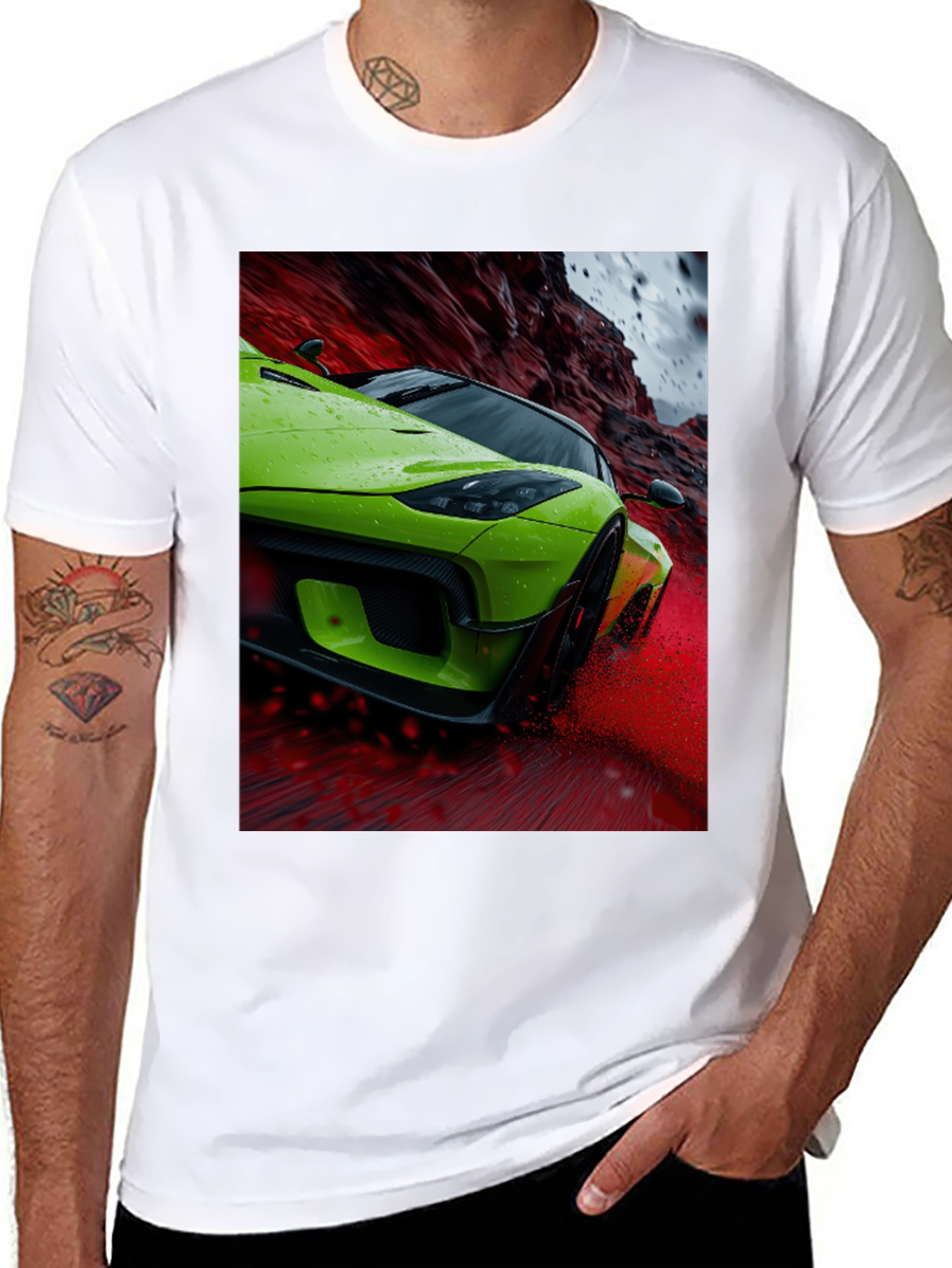 Green Sports Car Graphic Tee - Sleek Style