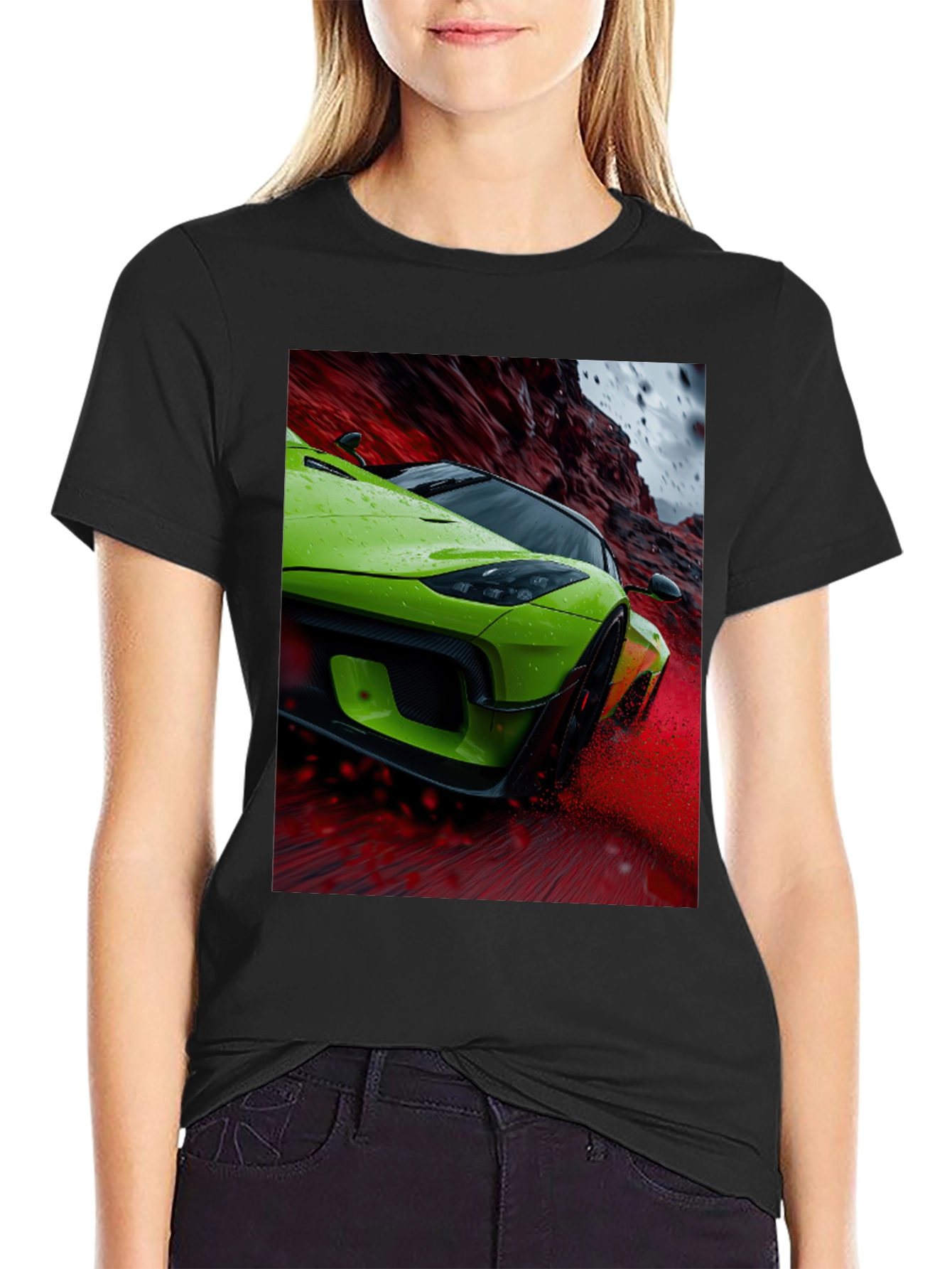 Green Sports Car Graphic Tee - Sleek Style