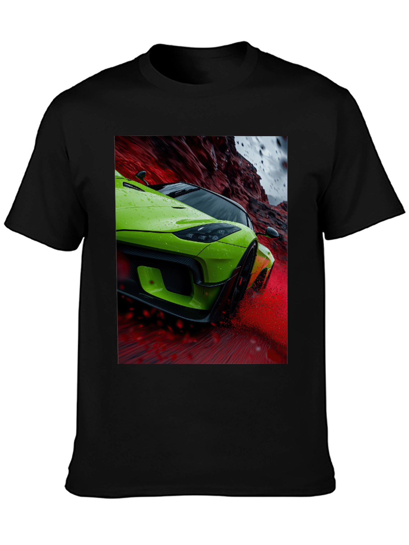 Green Sports Car Graphic Tee - Sleek Style