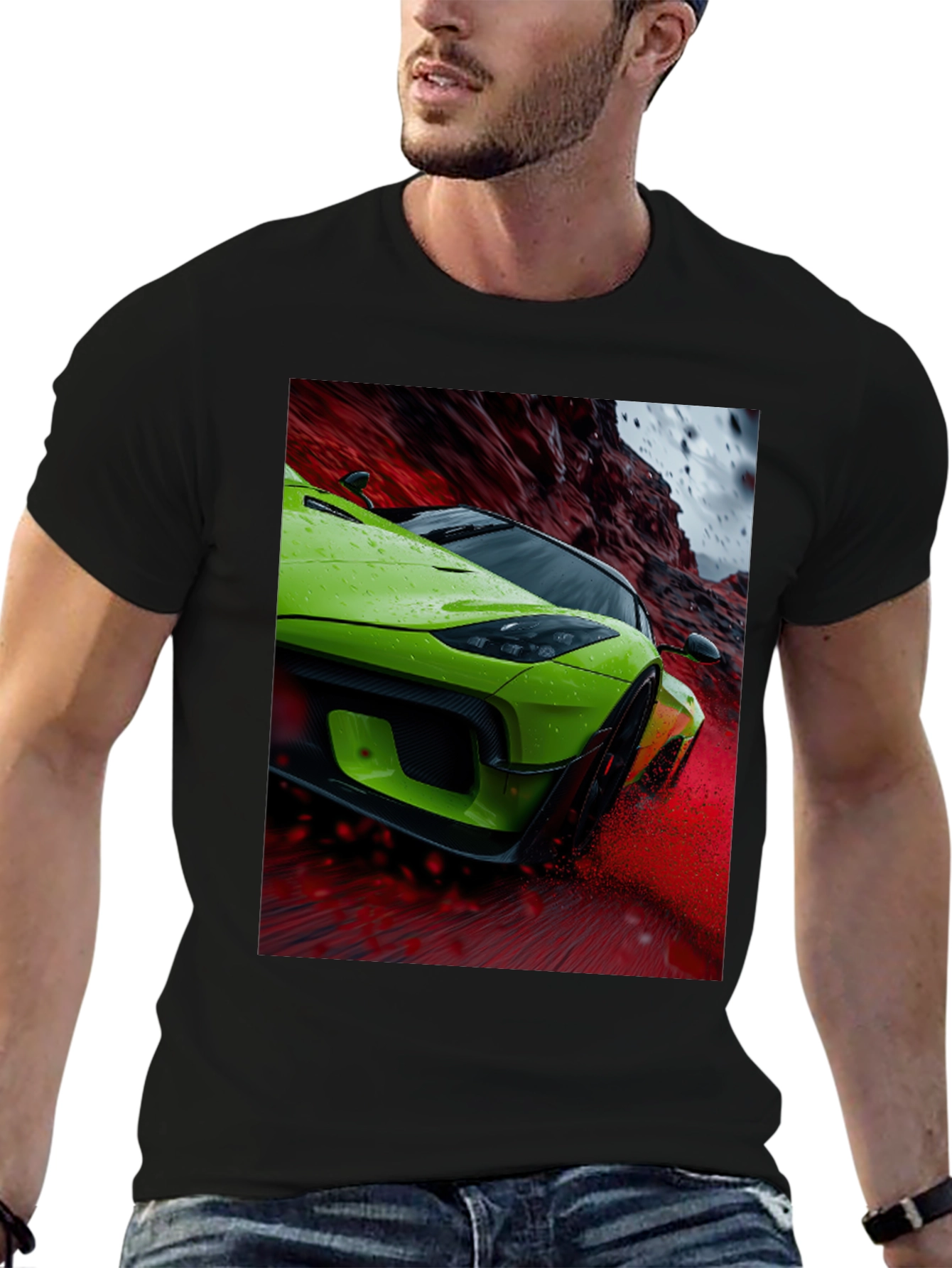 Green Sports Car Graphic Tee - Sleek Style