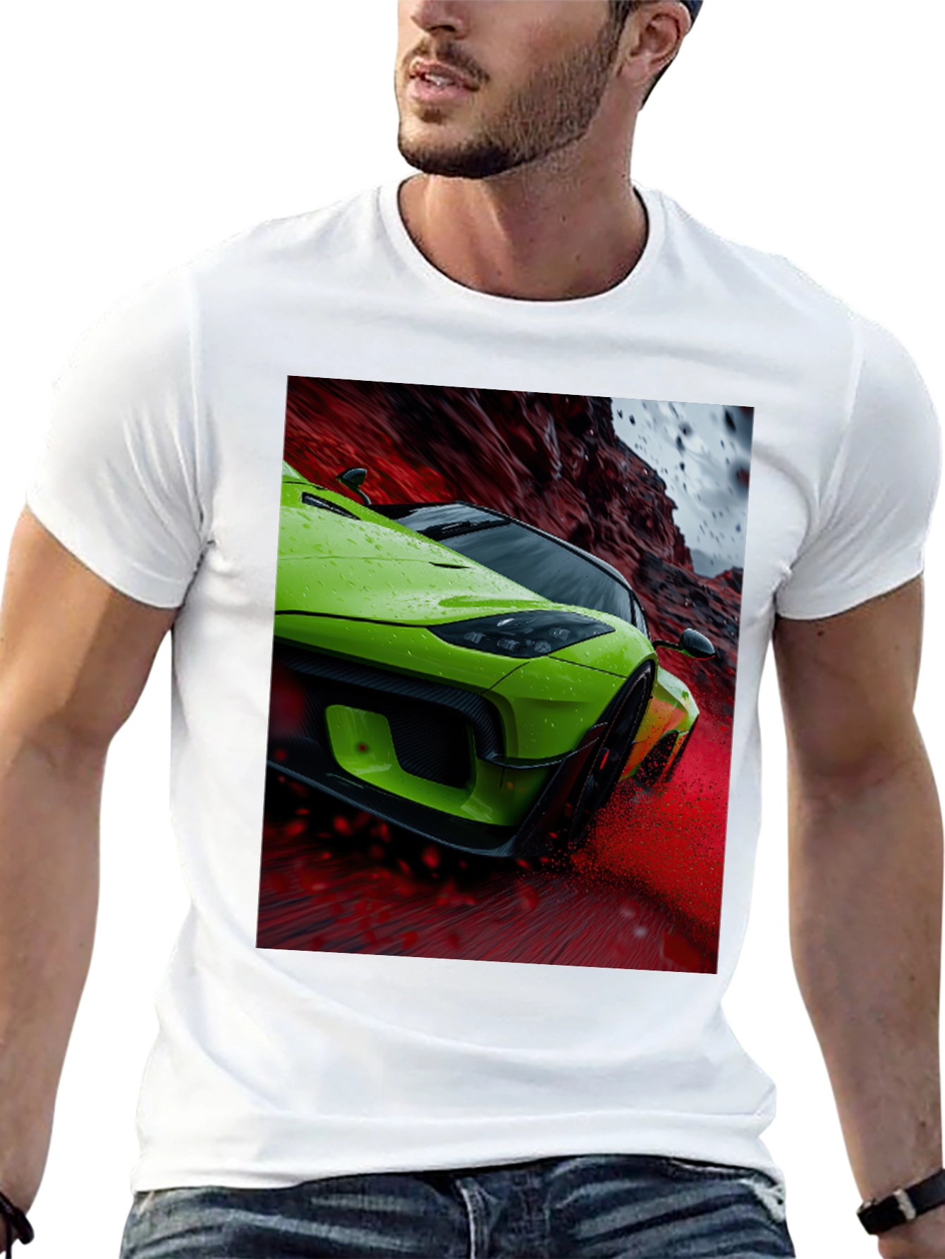 Green Sports Car Graphic Tee - Sleek Style