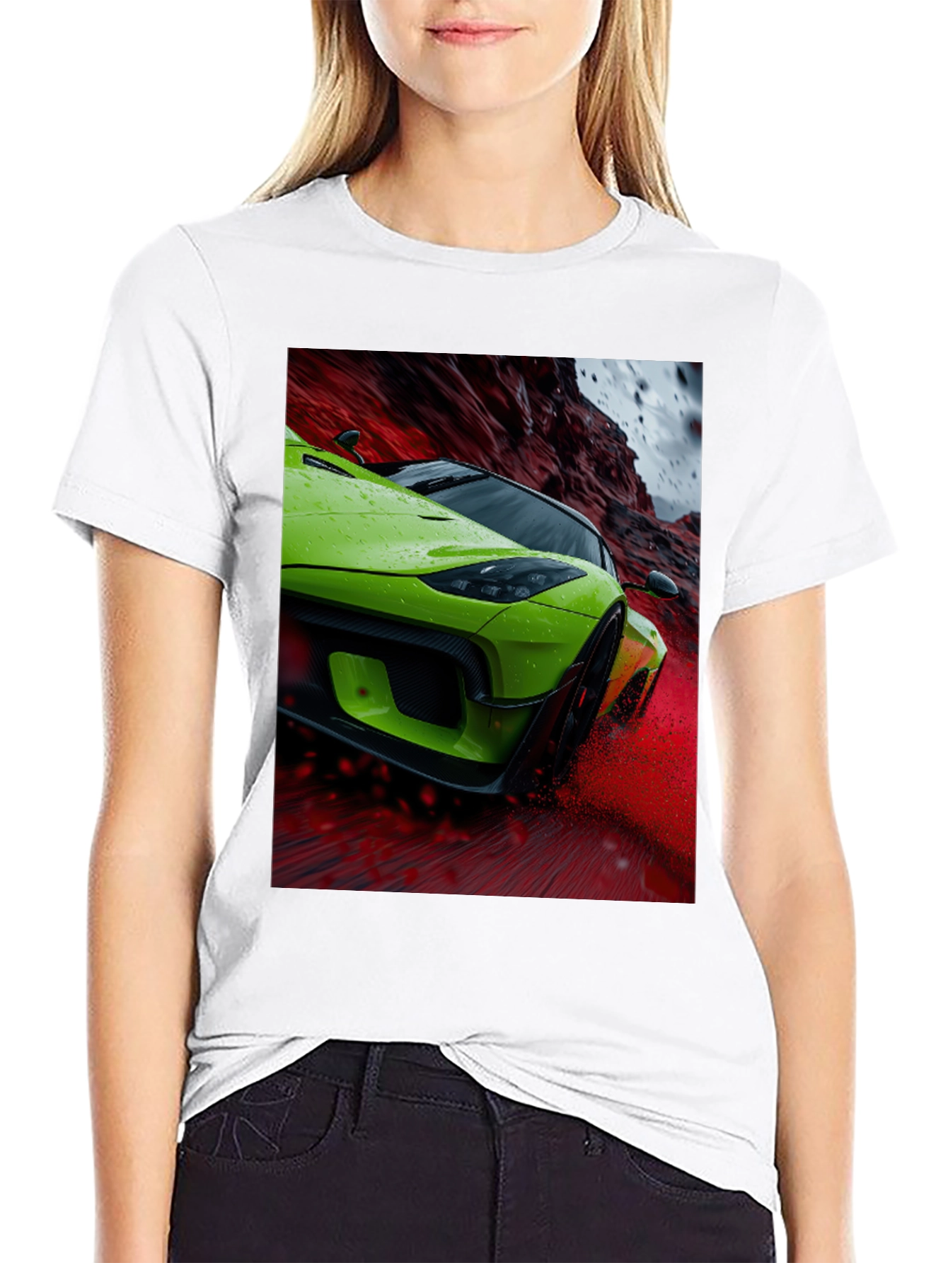 Green Sports Car Graphic Tee - Sleek Style