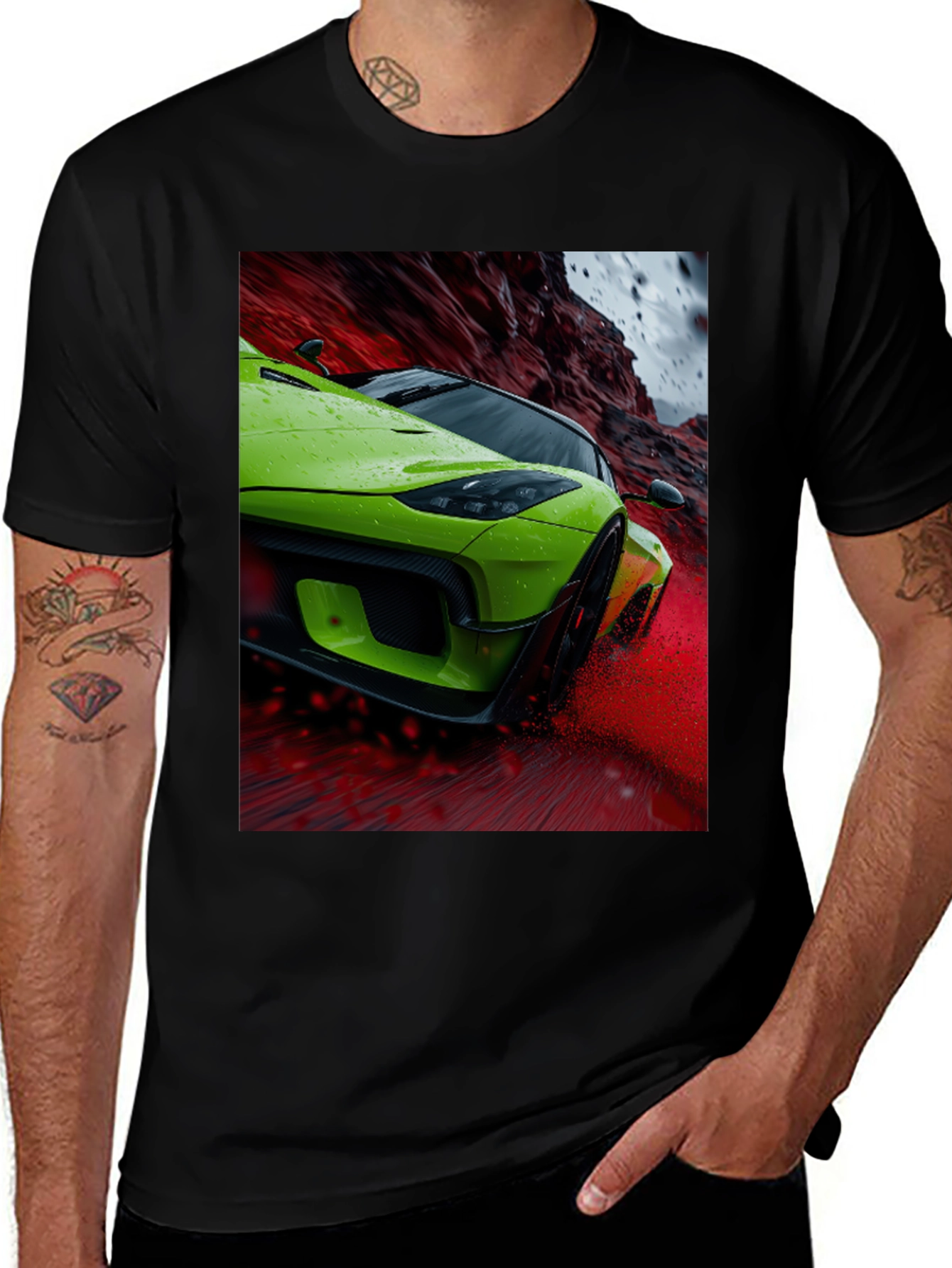 Green Sports Car Graphic Tee - Sleek Style