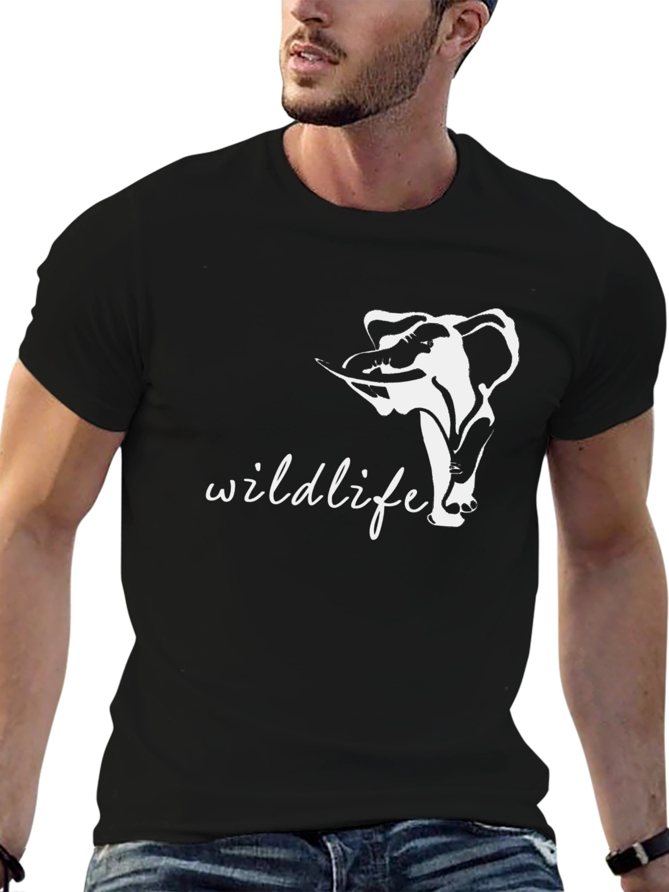 Wildlife Elephant Graphic Black T-Shirt