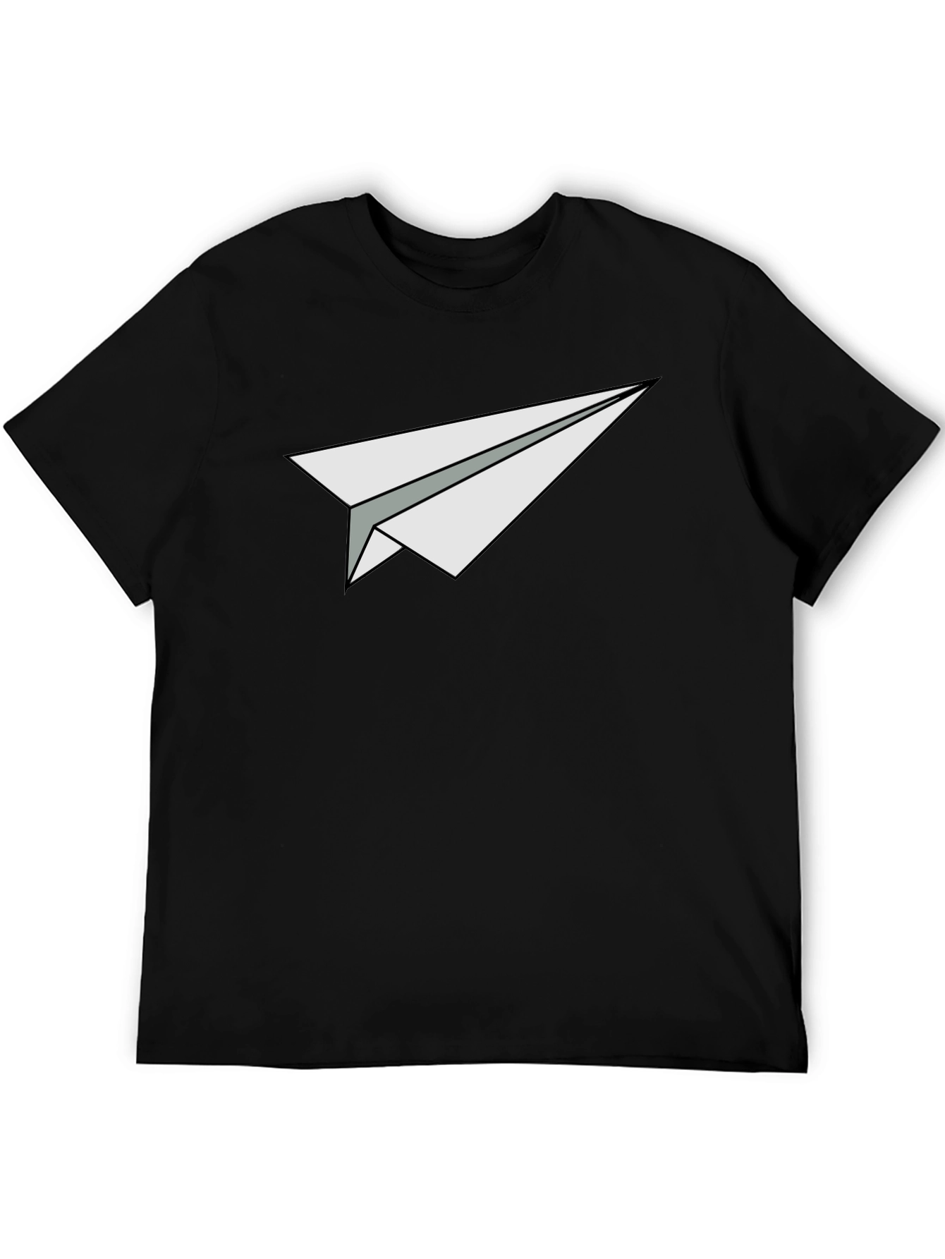 Paper Airplane Graphic Tee - Black Cotton Casual Shirt
