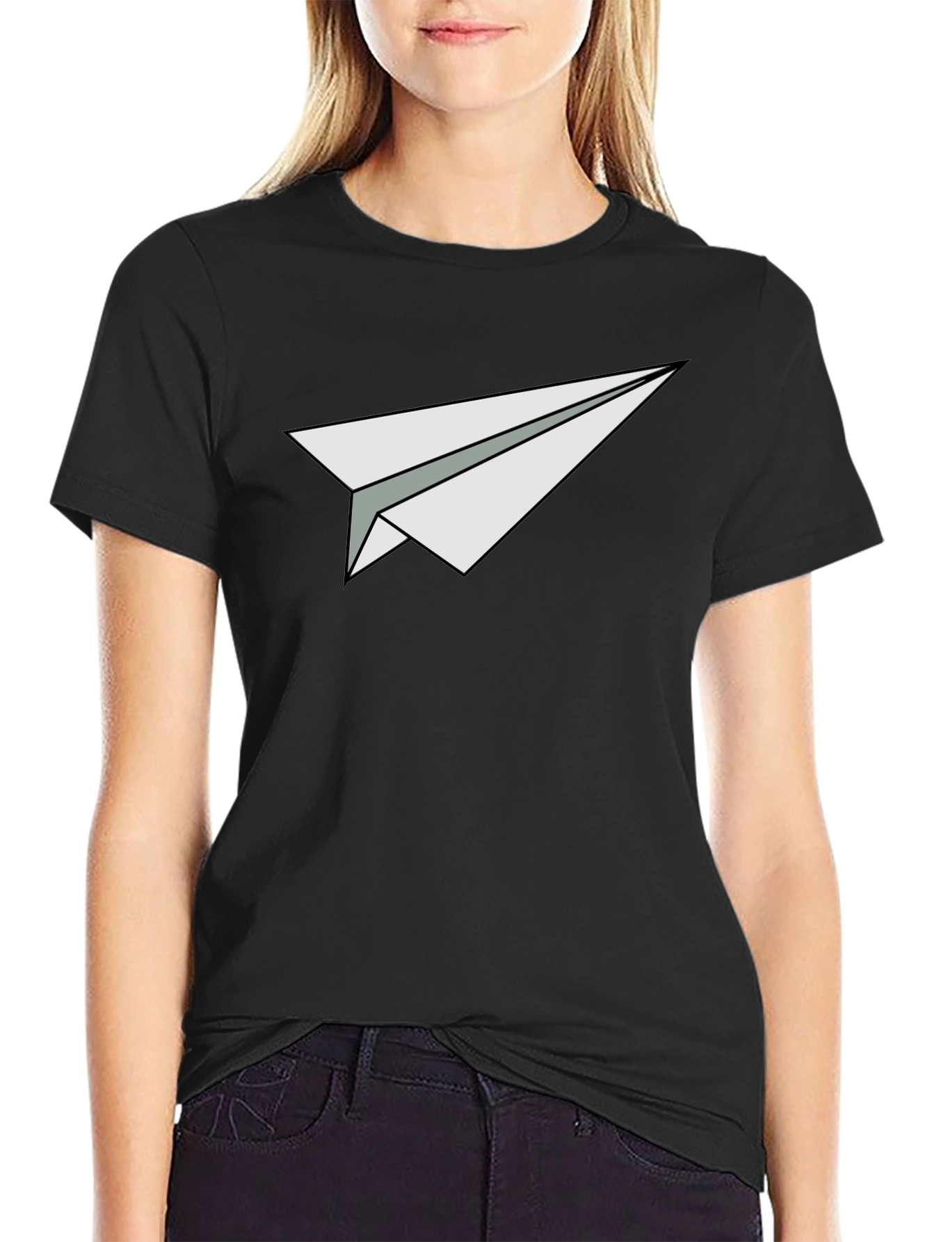 Paper Airplane Graphic Tee - Black Cotton Casual Shirt