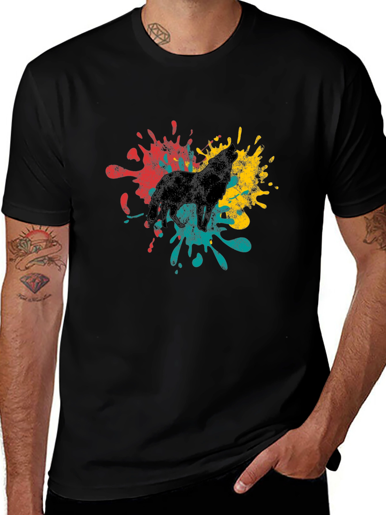 Wolf Splash Graphic T-Shirt - Stylish Mens Tee