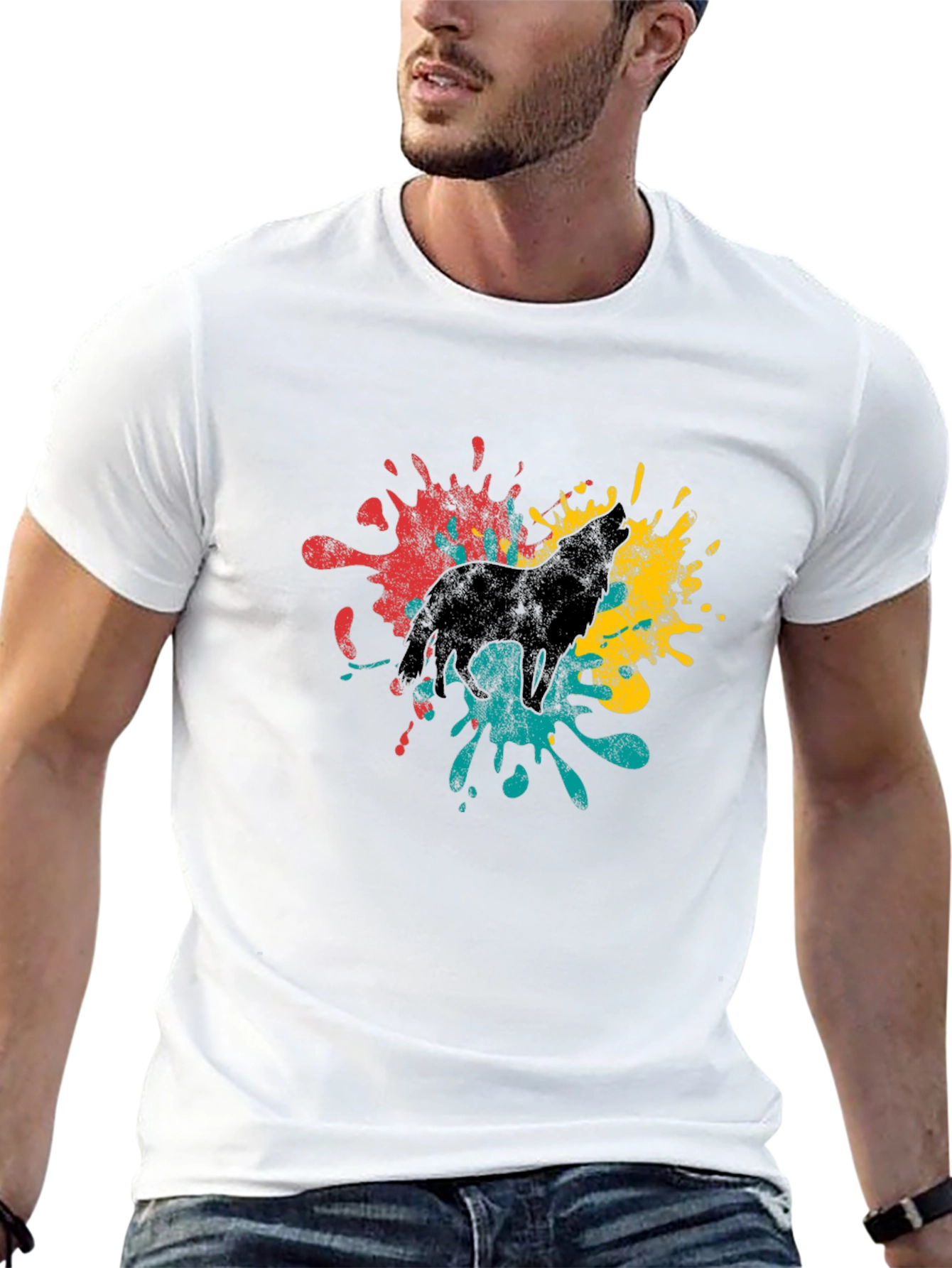 Wolf Splash Graphic T-Shirt - Stylish Mens Tee