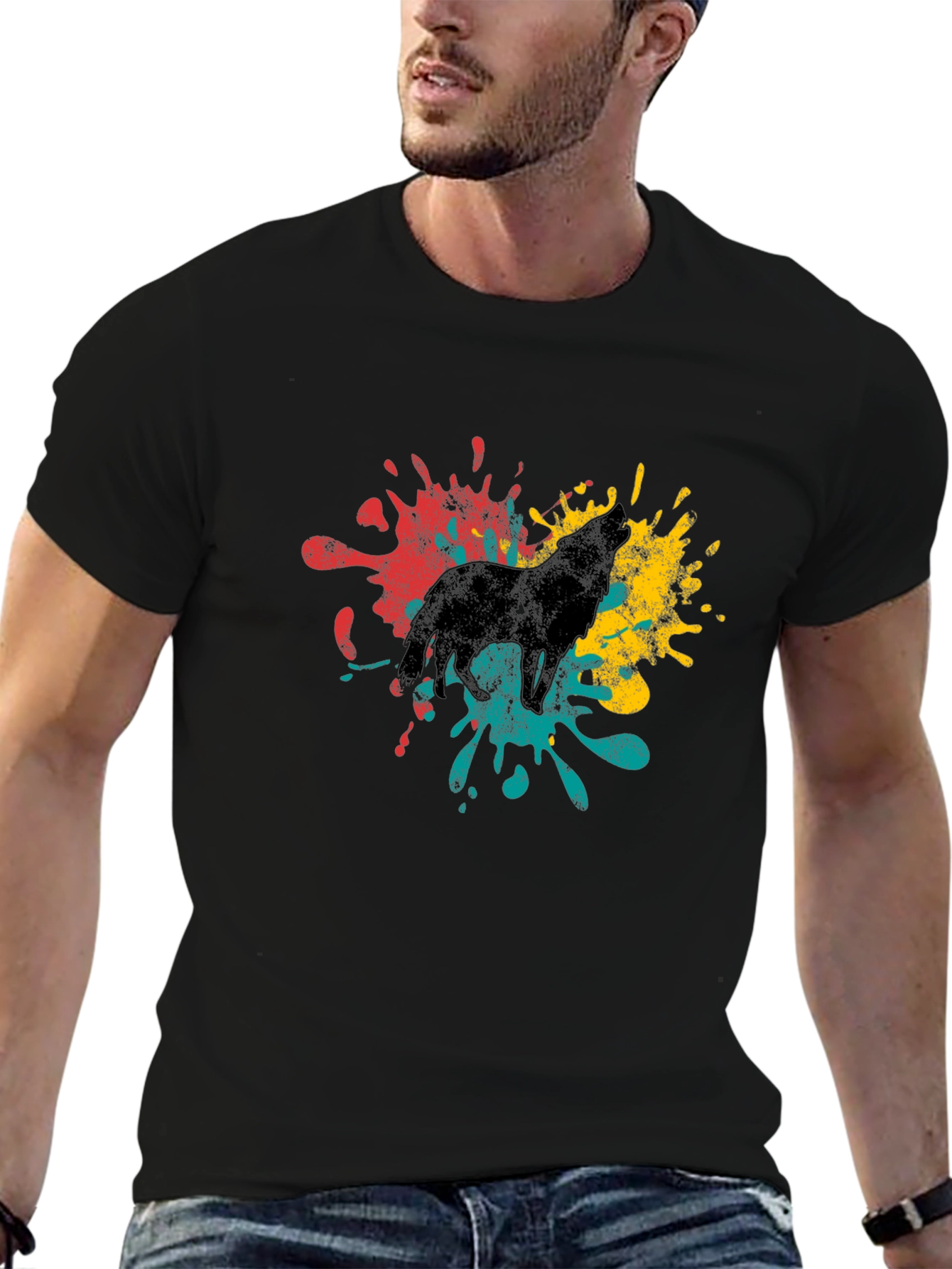 Wolf Splash Graphic T-Shirt - Stylish Mens Tee