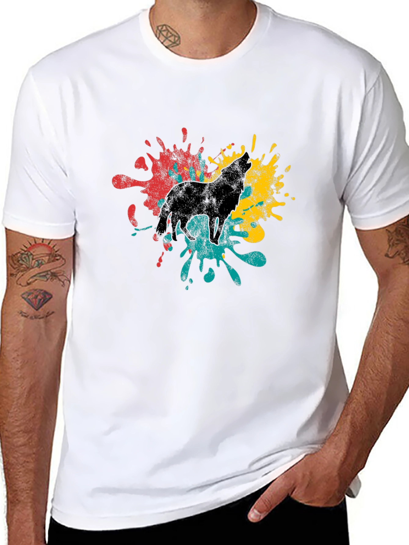 Wolf Splash Graphic T-Shirt - Stylish Mens Tee
