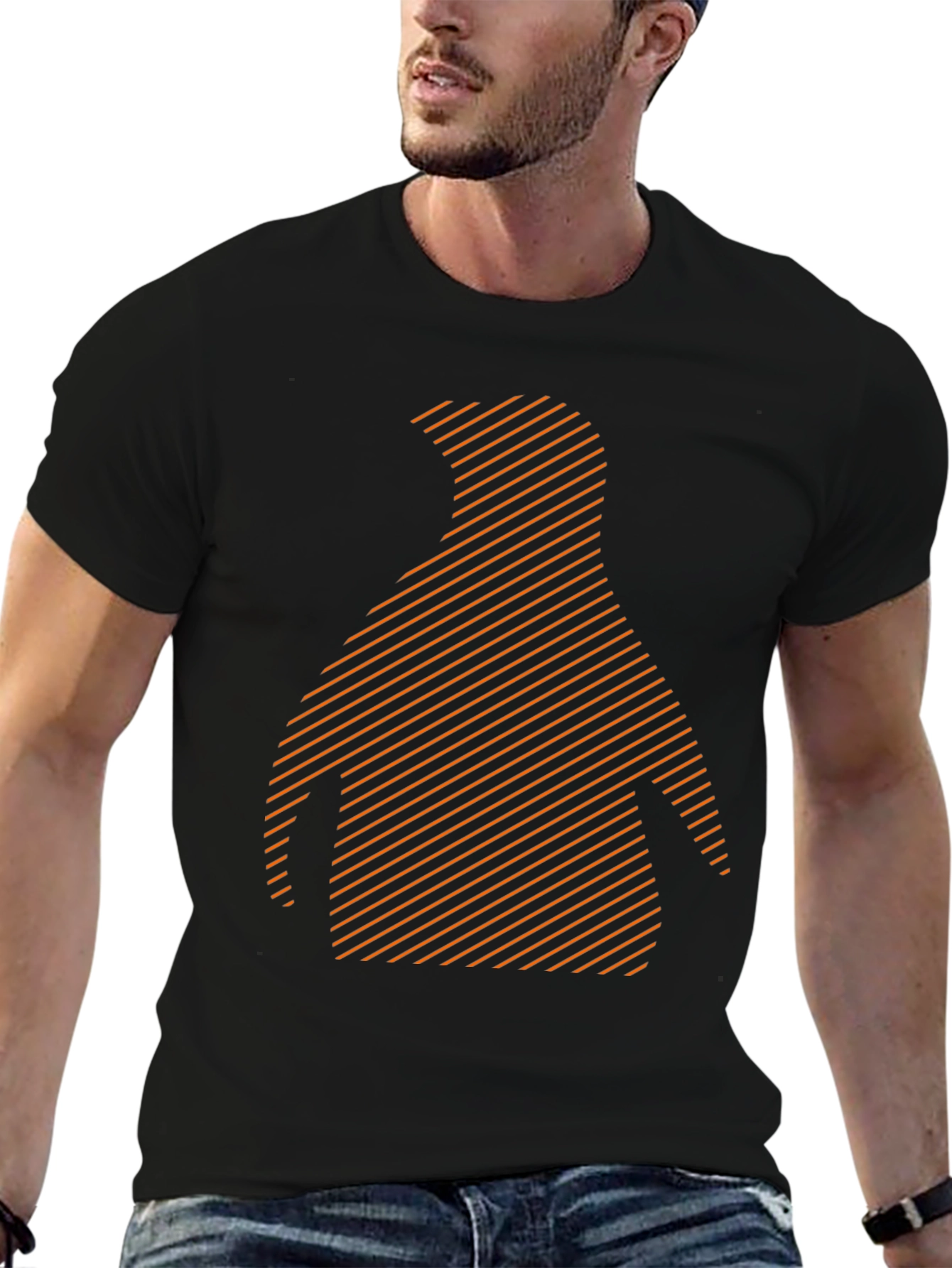 Stripped Penguin Graphic Tee - Casual Black T-Shirt