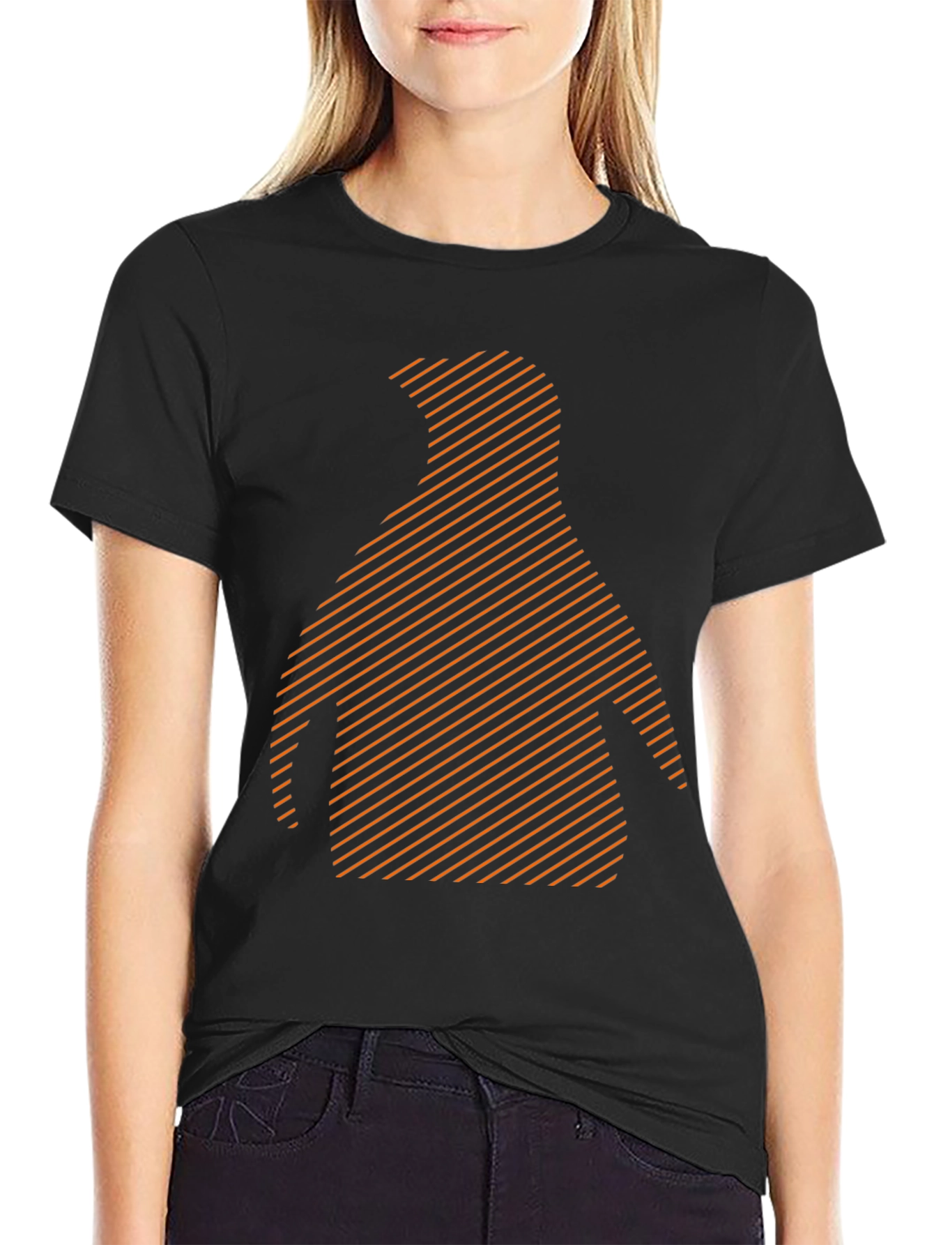 Stripped Penguin Graphic Tee - Casual Black T-Shirt