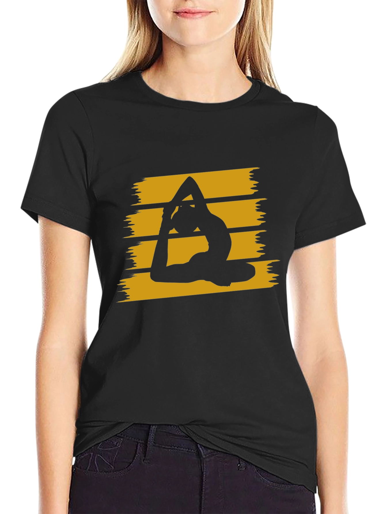 Yoga Pose Graphic Tee - Stylish Black Cotton T-Shirt