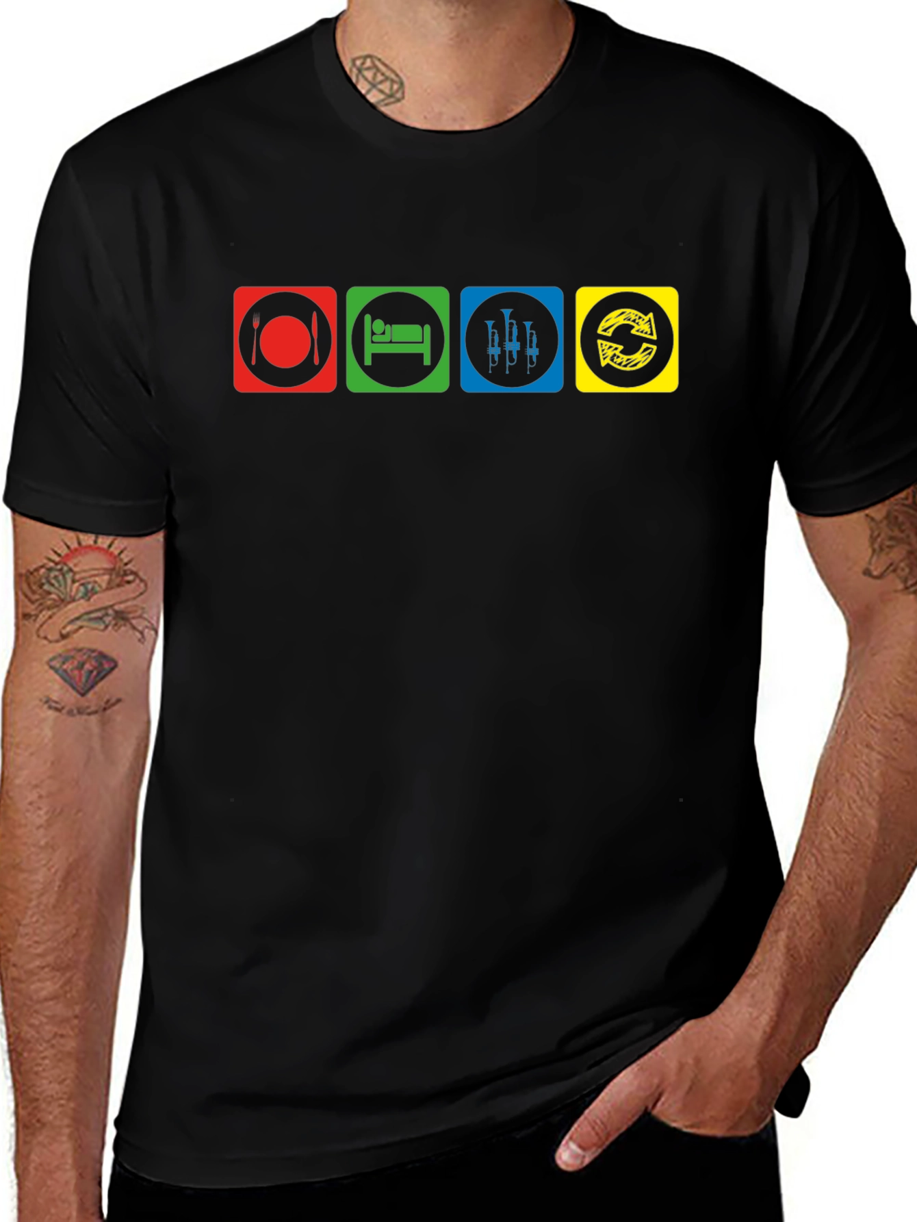 Eat Sleep Trumpet Repeat Black T-Shirt
