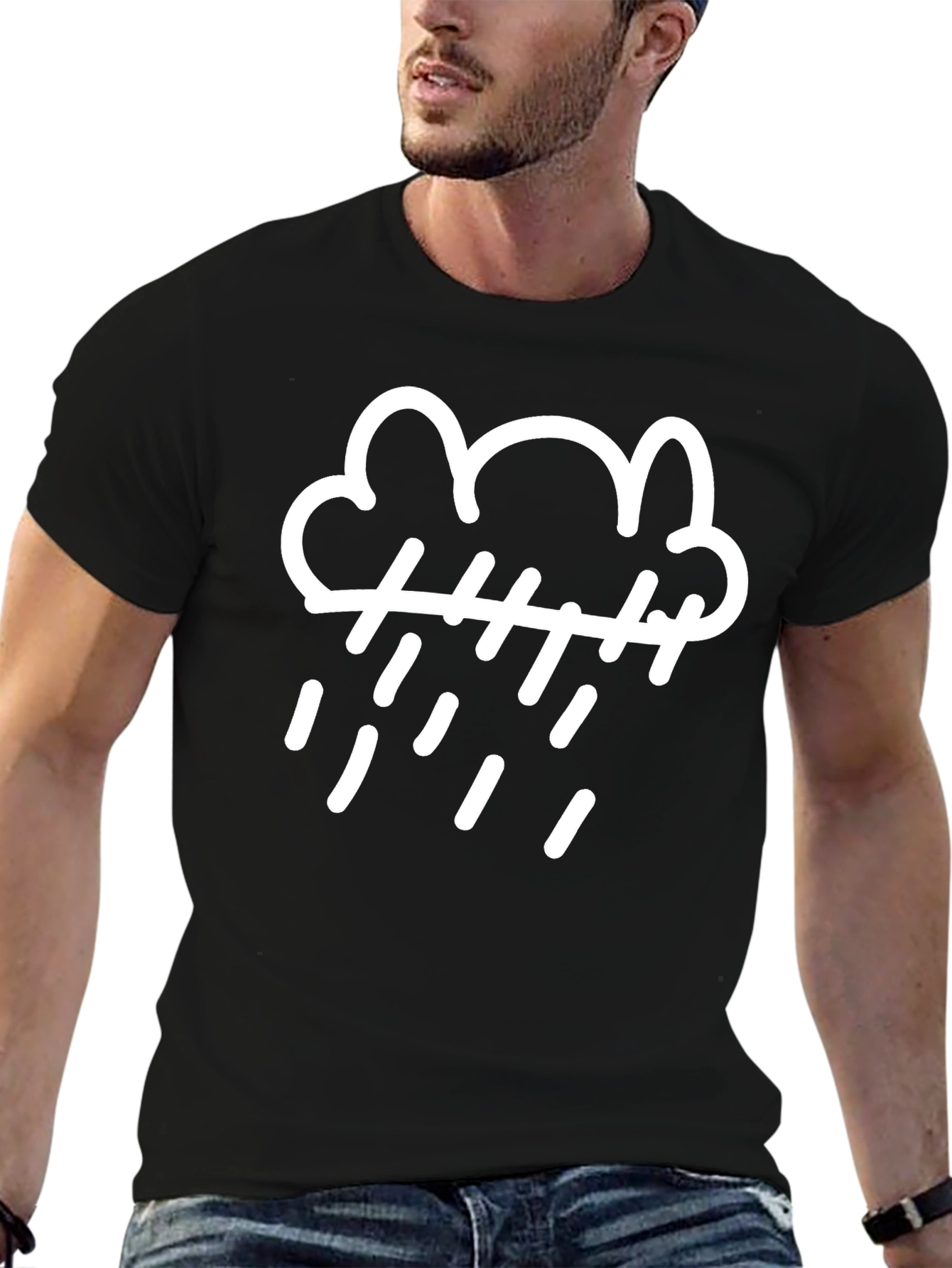 Rainy Day Cloud Graphic Tee - Black Cotton T-Shirt