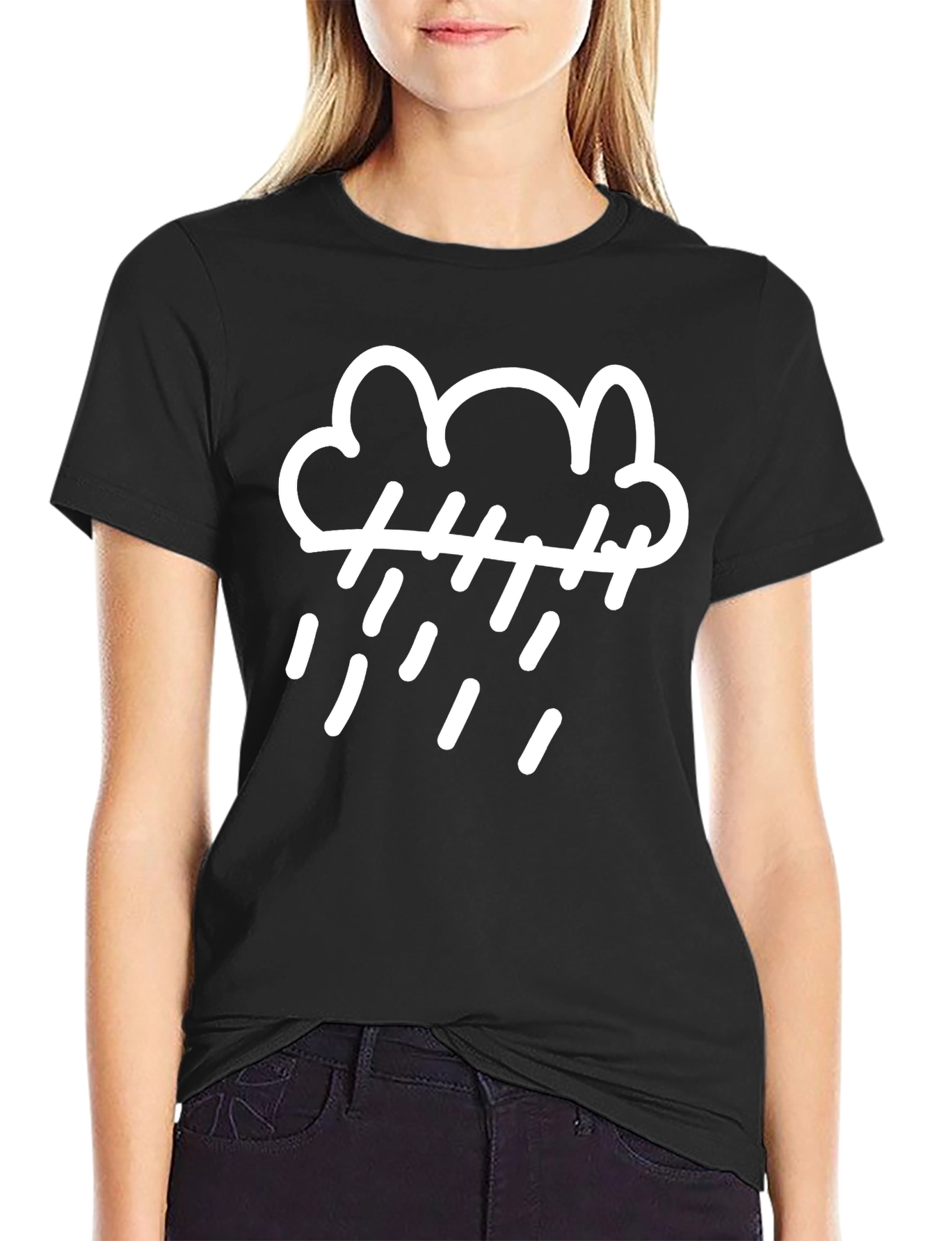 Rainy Day Cloud Graphic Tee - Black Cotton T-Shirt