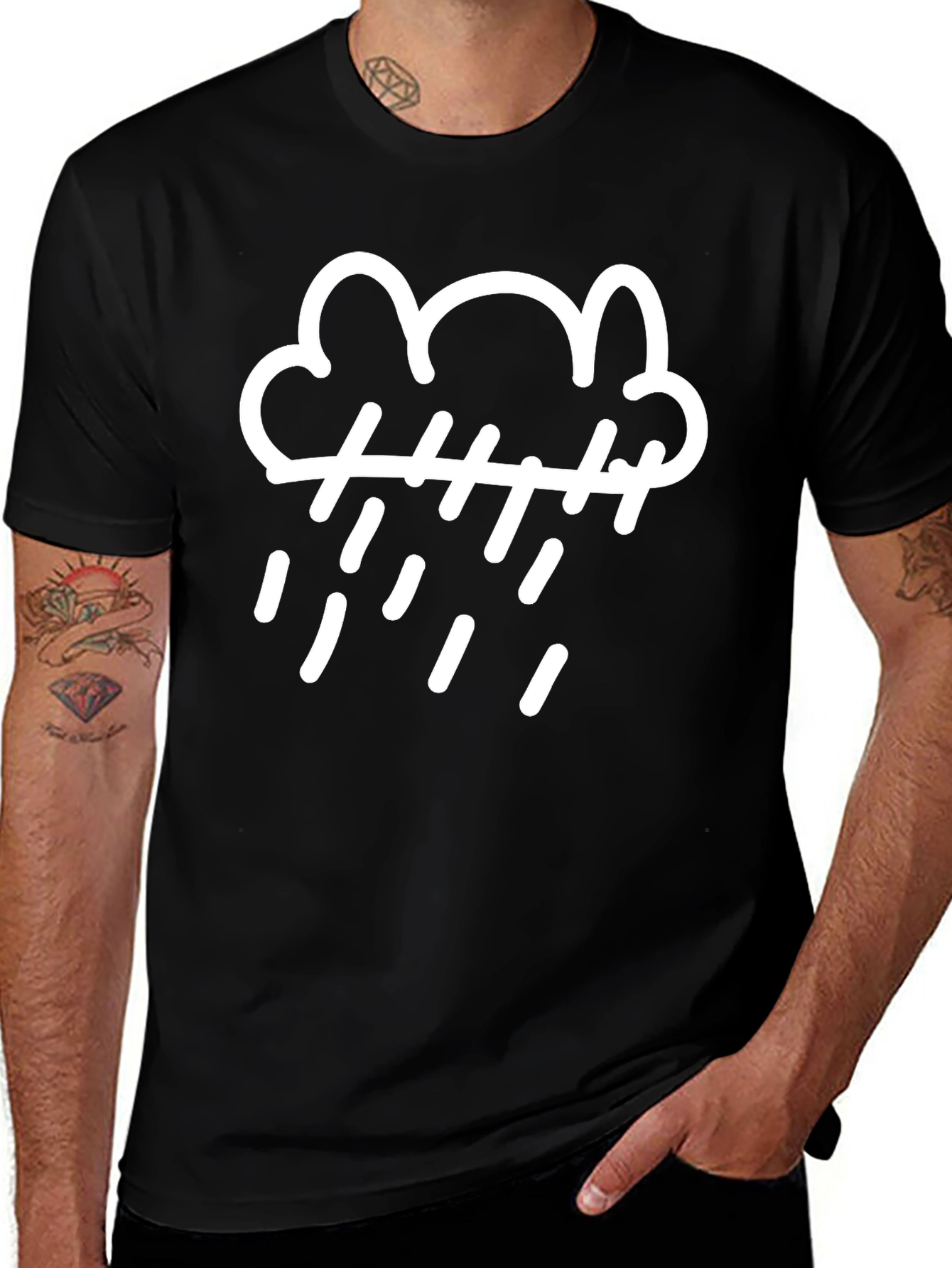Rainy Day Cloud Graphic Tee - Black Cotton T-Shirt