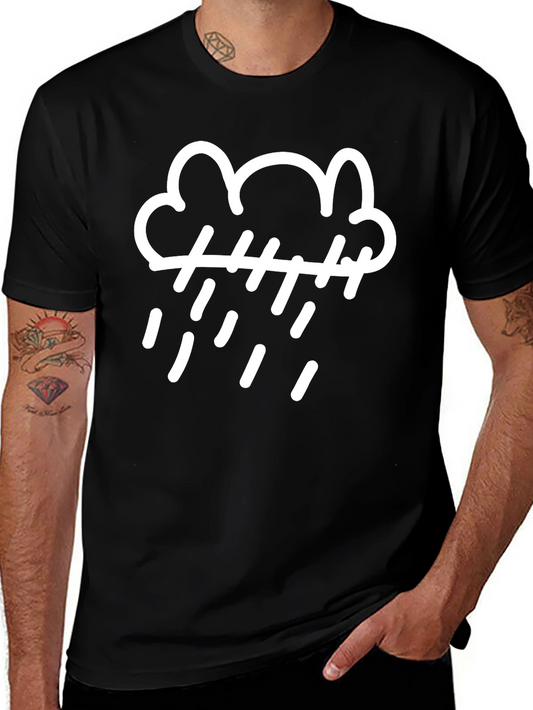 Rainy Day Cloud Graphic Tee - Black Cotton T-Shirt