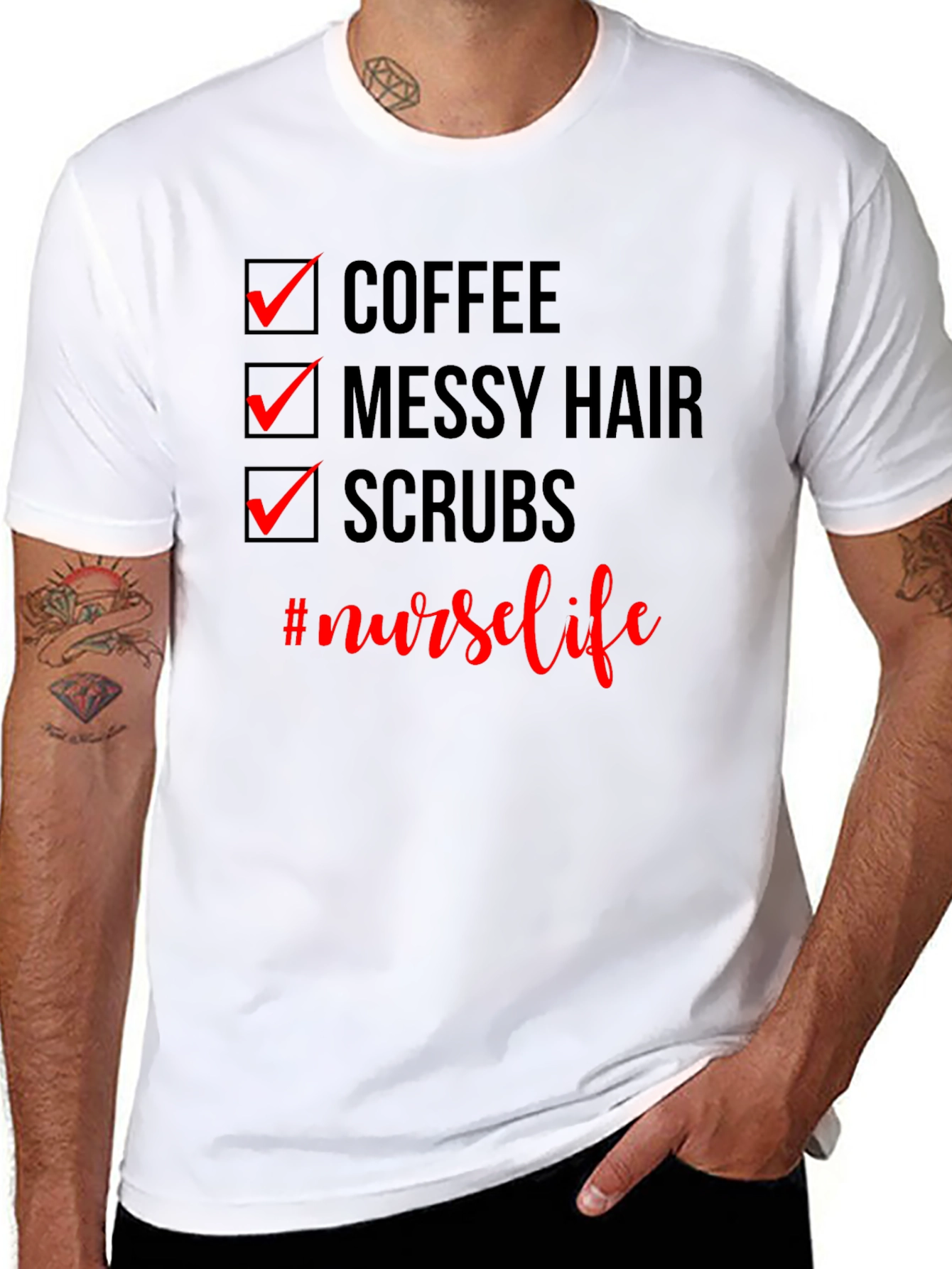 Nurse Life T-Shirt - Coffee Messy Hair Scrubs