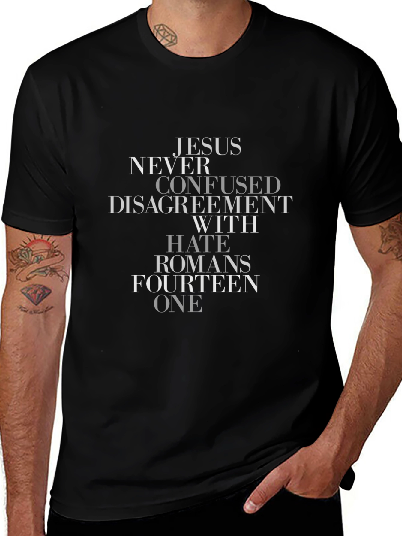 Jesus Never Confused Hate Romans 14:1 T-Shirt
