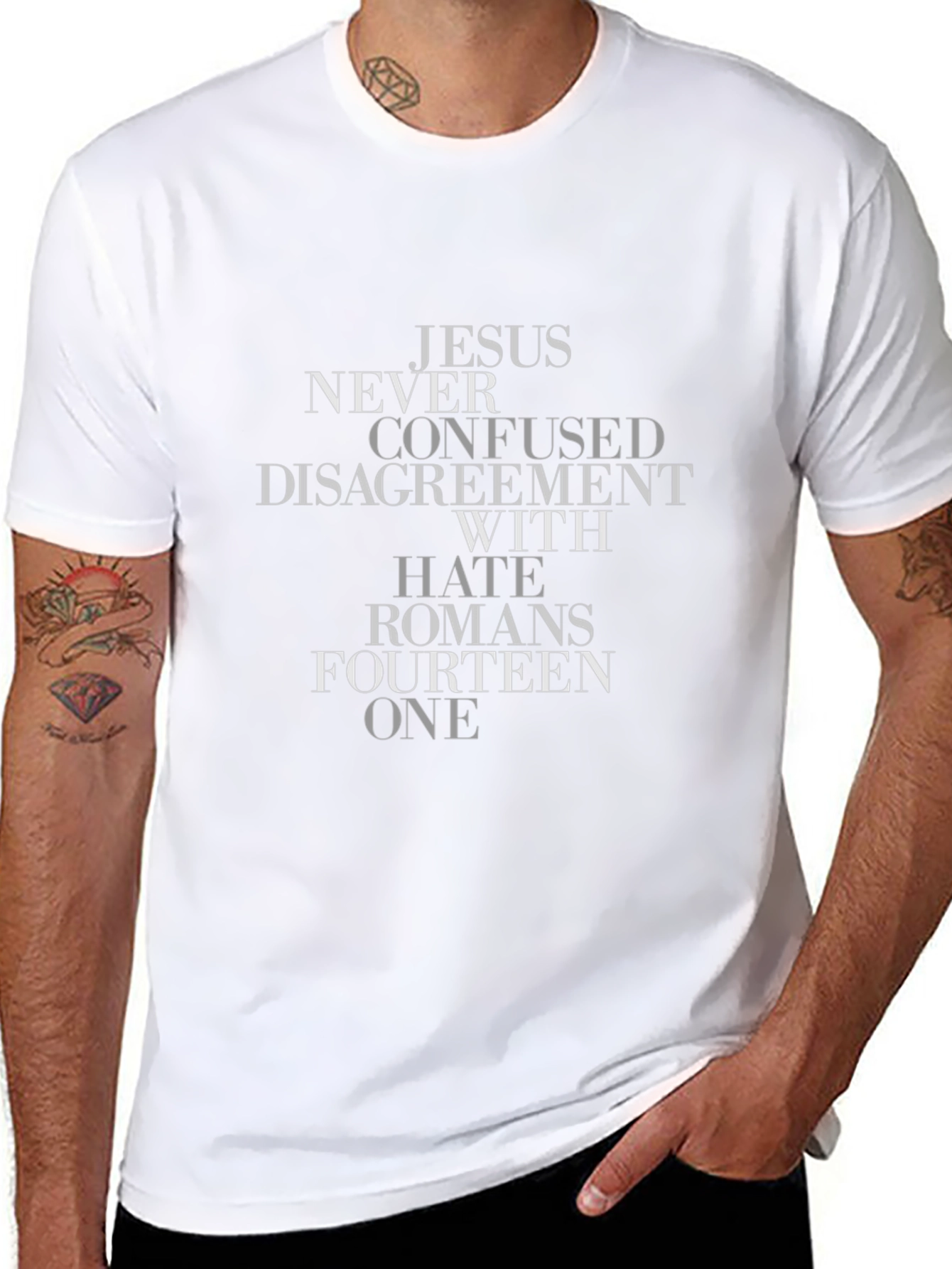 Jesus Never Confused Hate Romans 14:1 T-Shirt