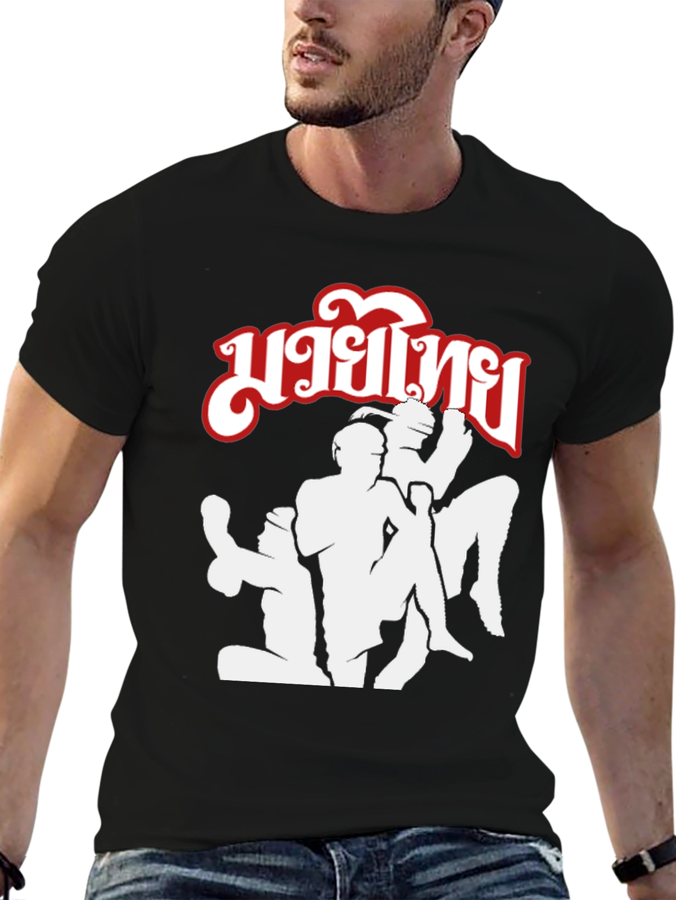 Muay Thai Fighter Graphic Print Black T-Shirt