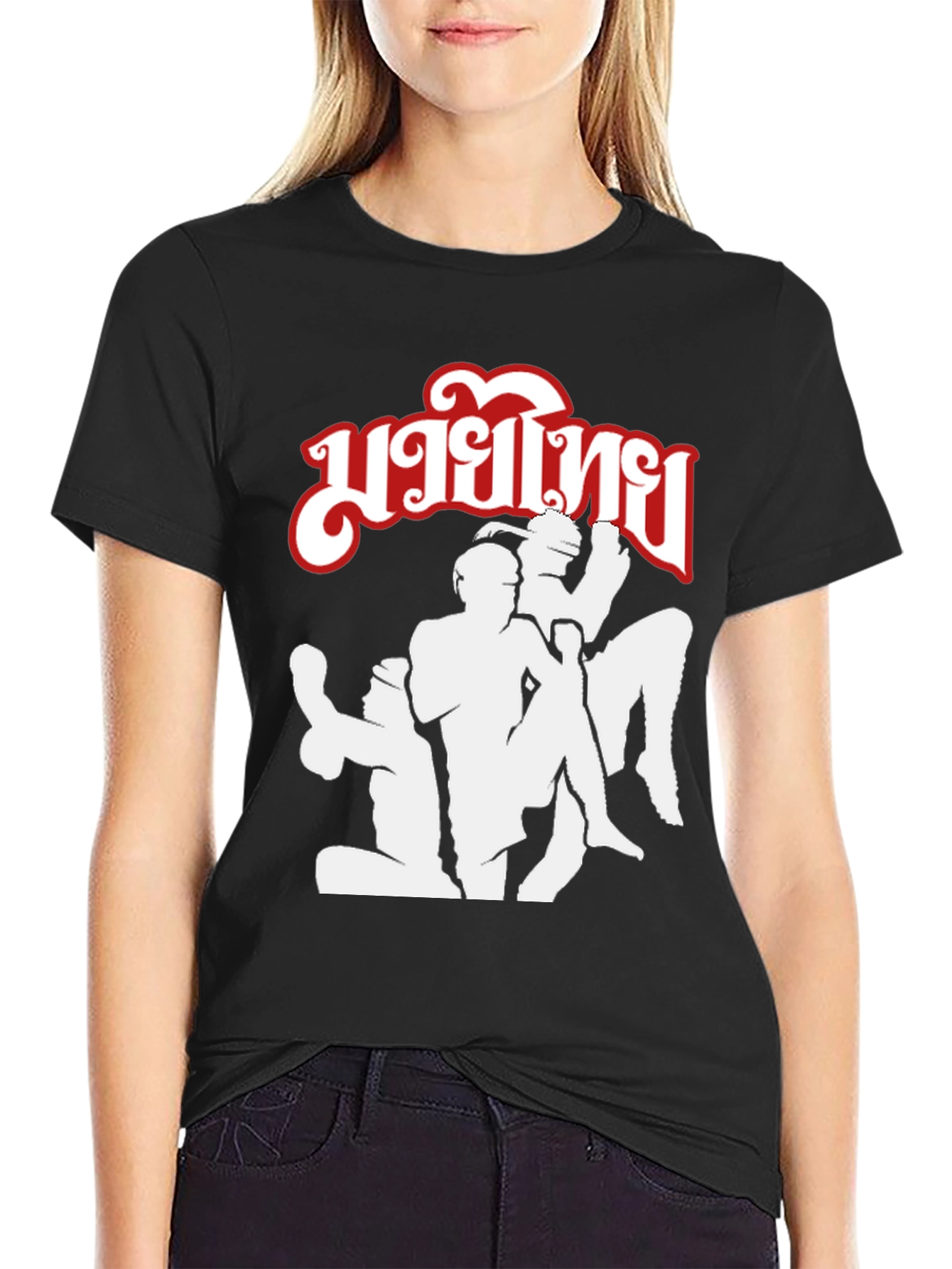 Muay Thai Fighter Graphic Print Black T-Shirt