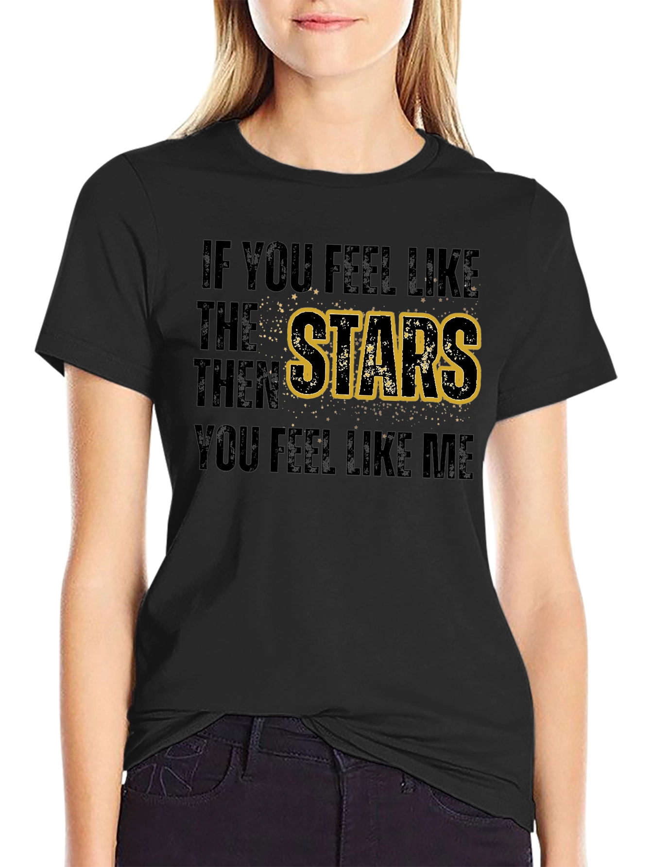 Stars Graphic Print Black T-Shirt