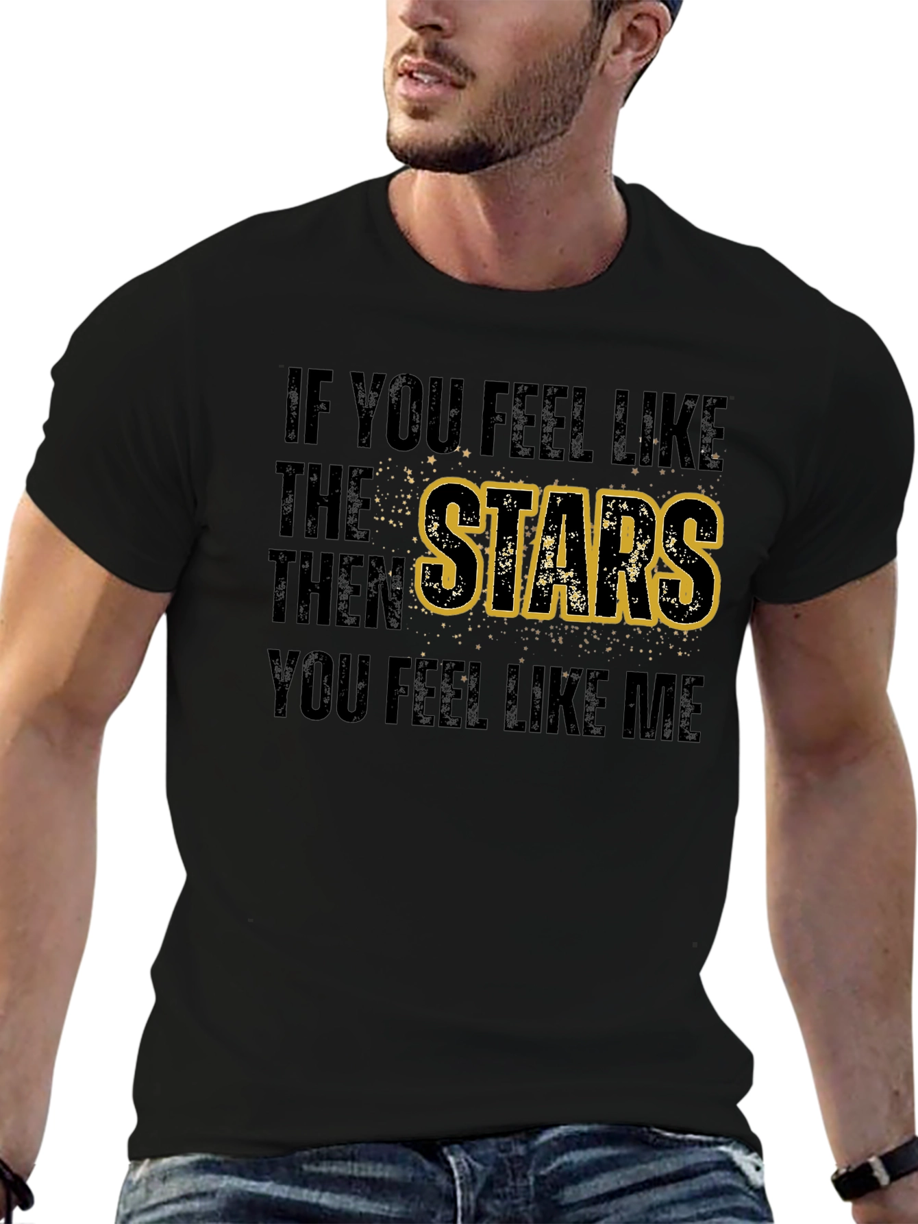 Stars Graphic Print Black T-Shirt