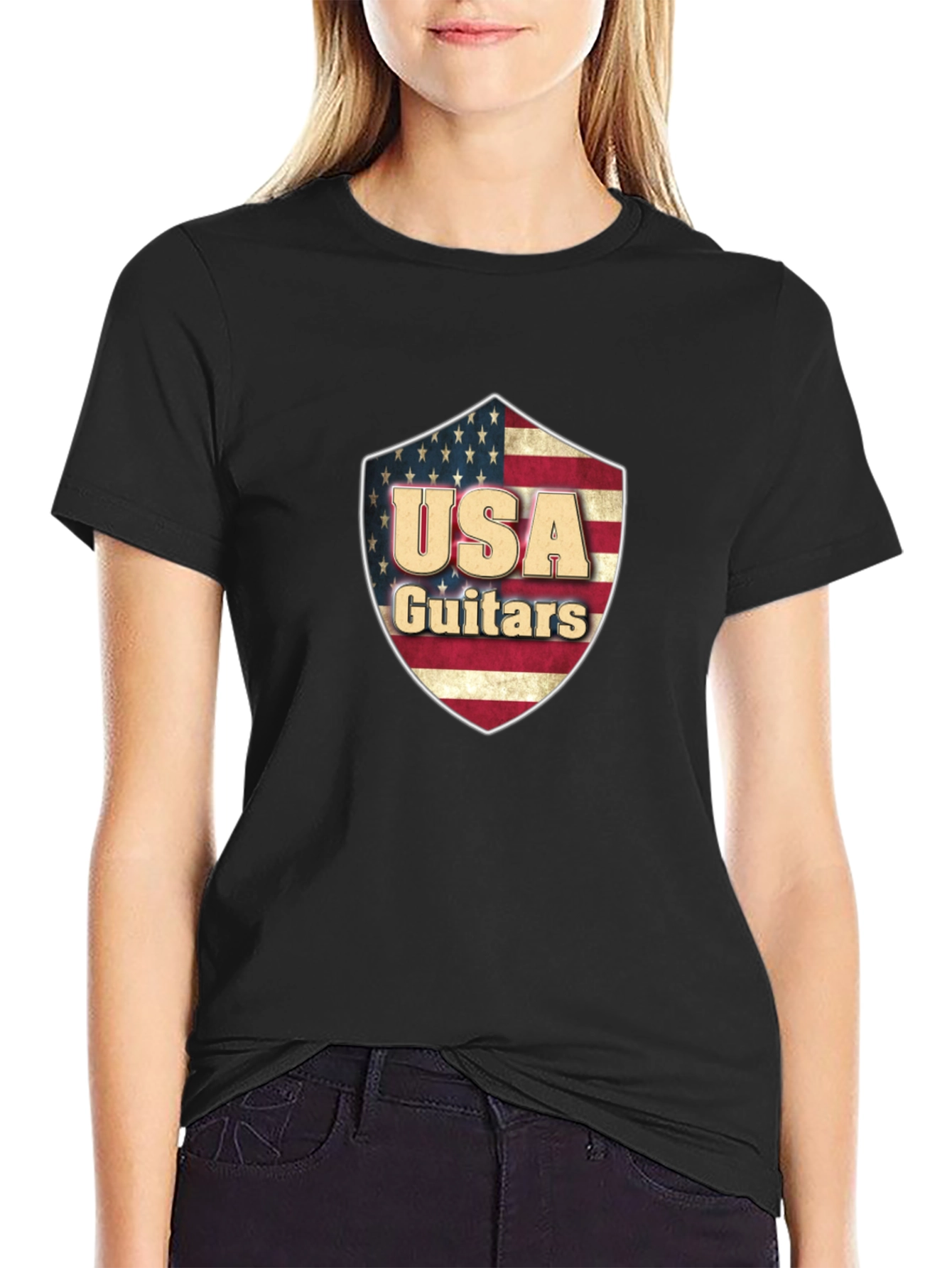 USA Guitars Shield Graphic Black T-Shirt