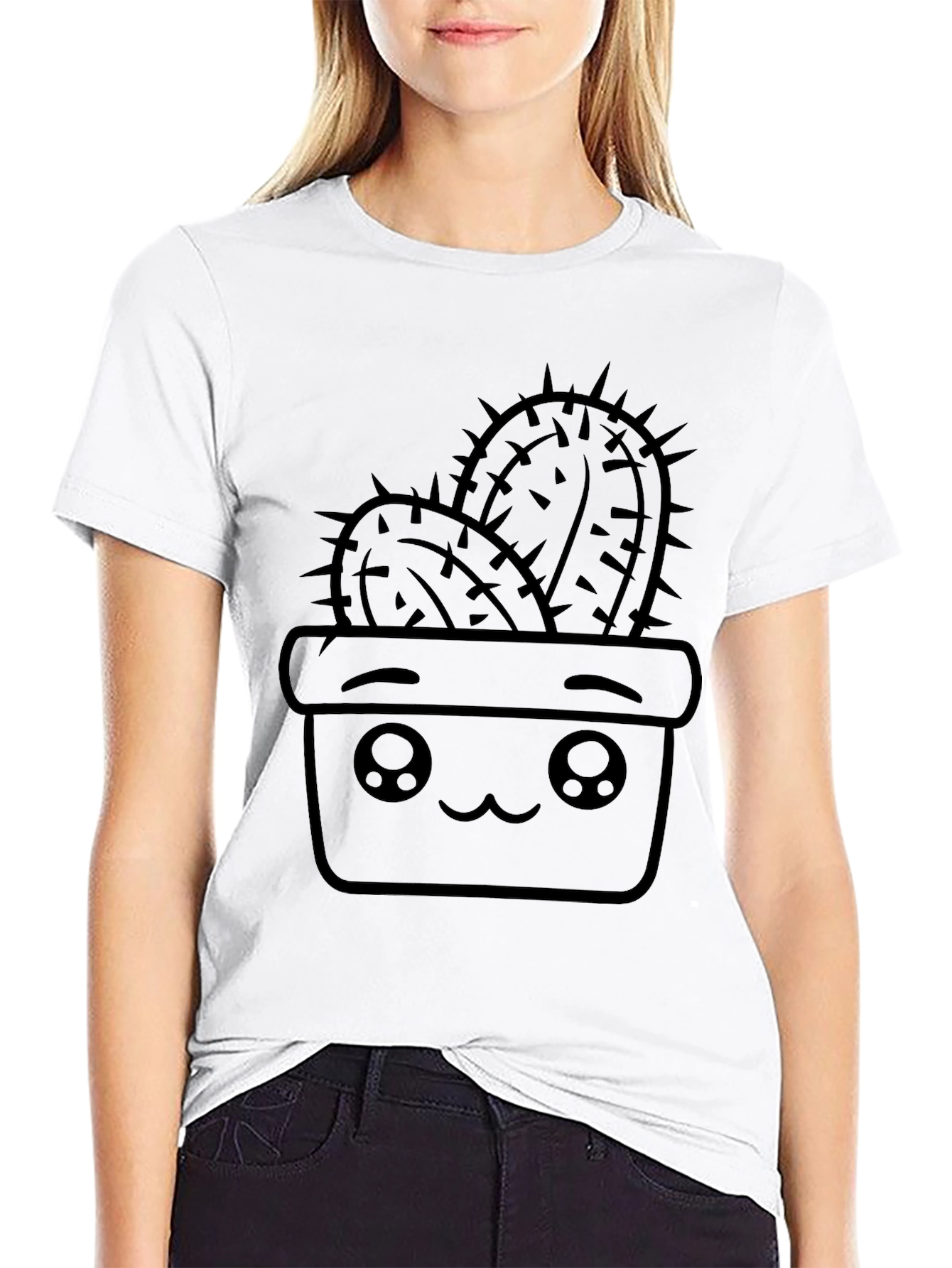 Cute Cactus in Pot Black T-Shirt