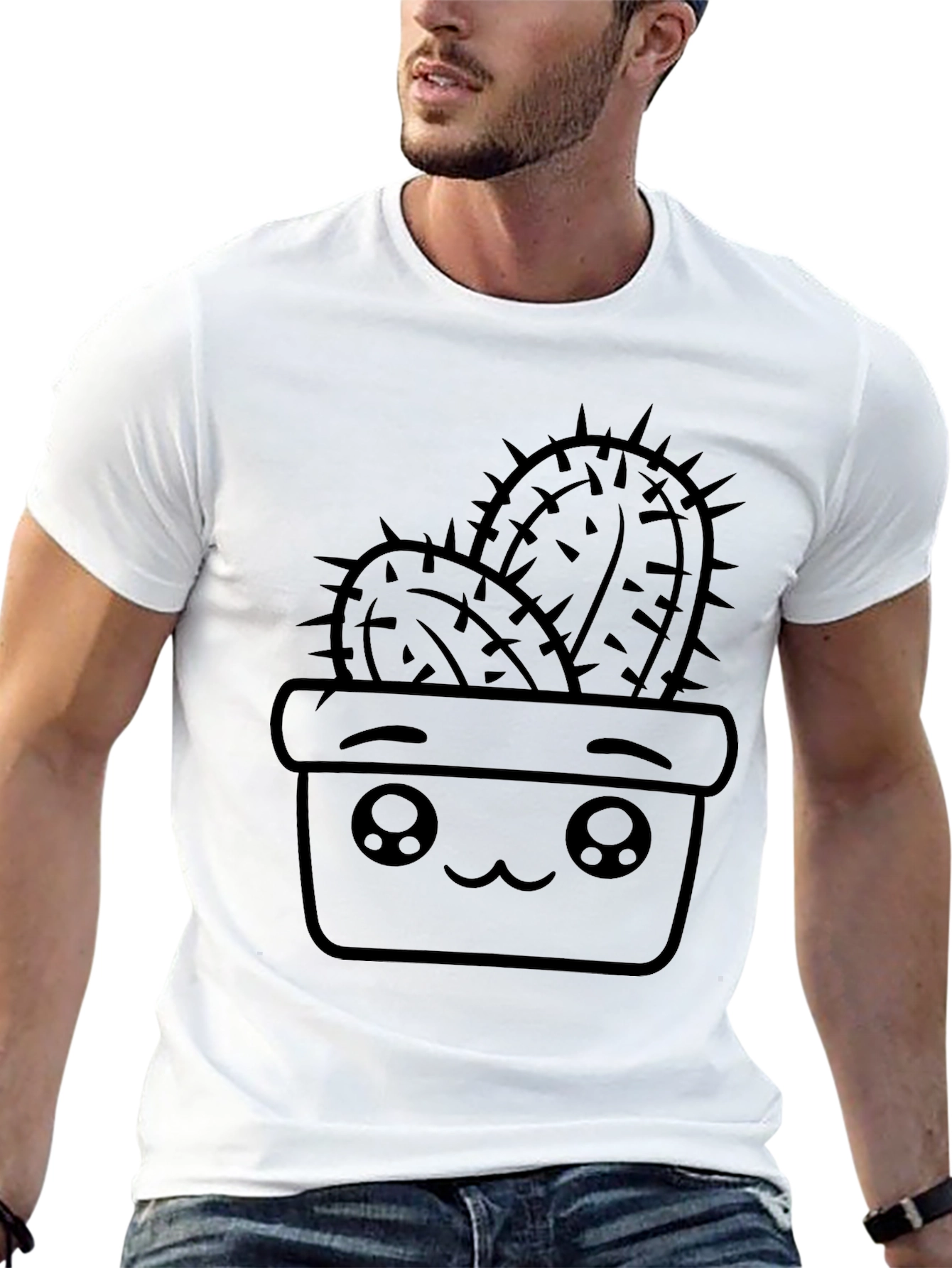Cute Cactus in Pot Black T-Shirt
