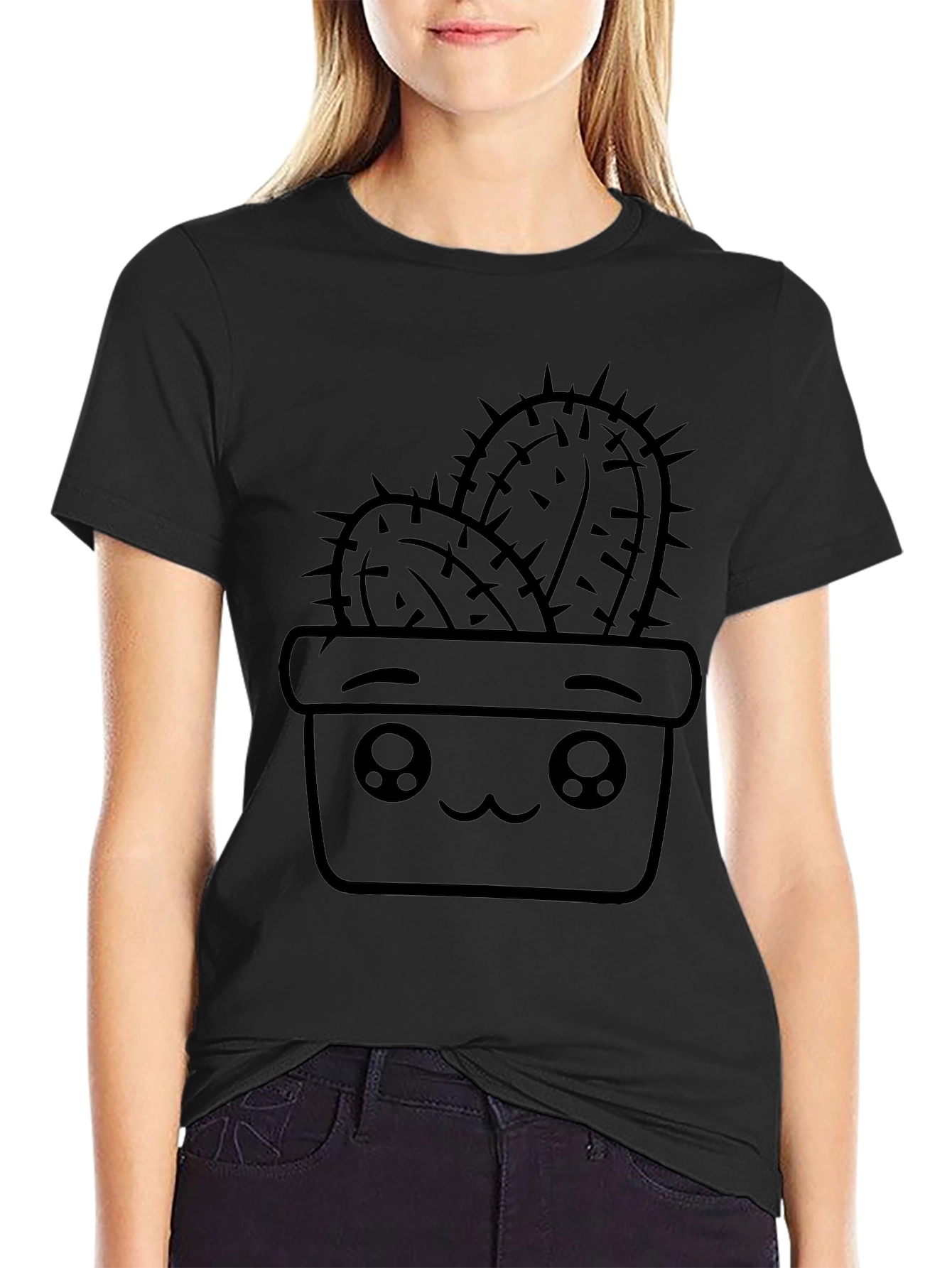 Cute Cactus in Pot Black T-Shirt