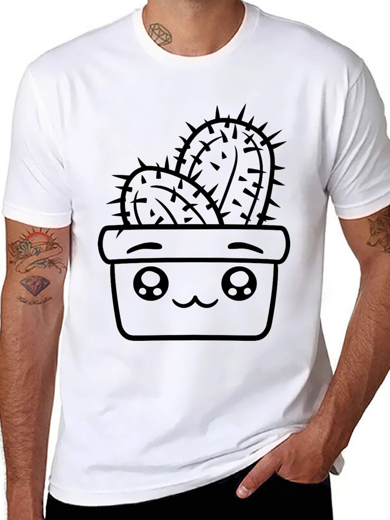 Cute Cactus in Pot Black T-Shirt