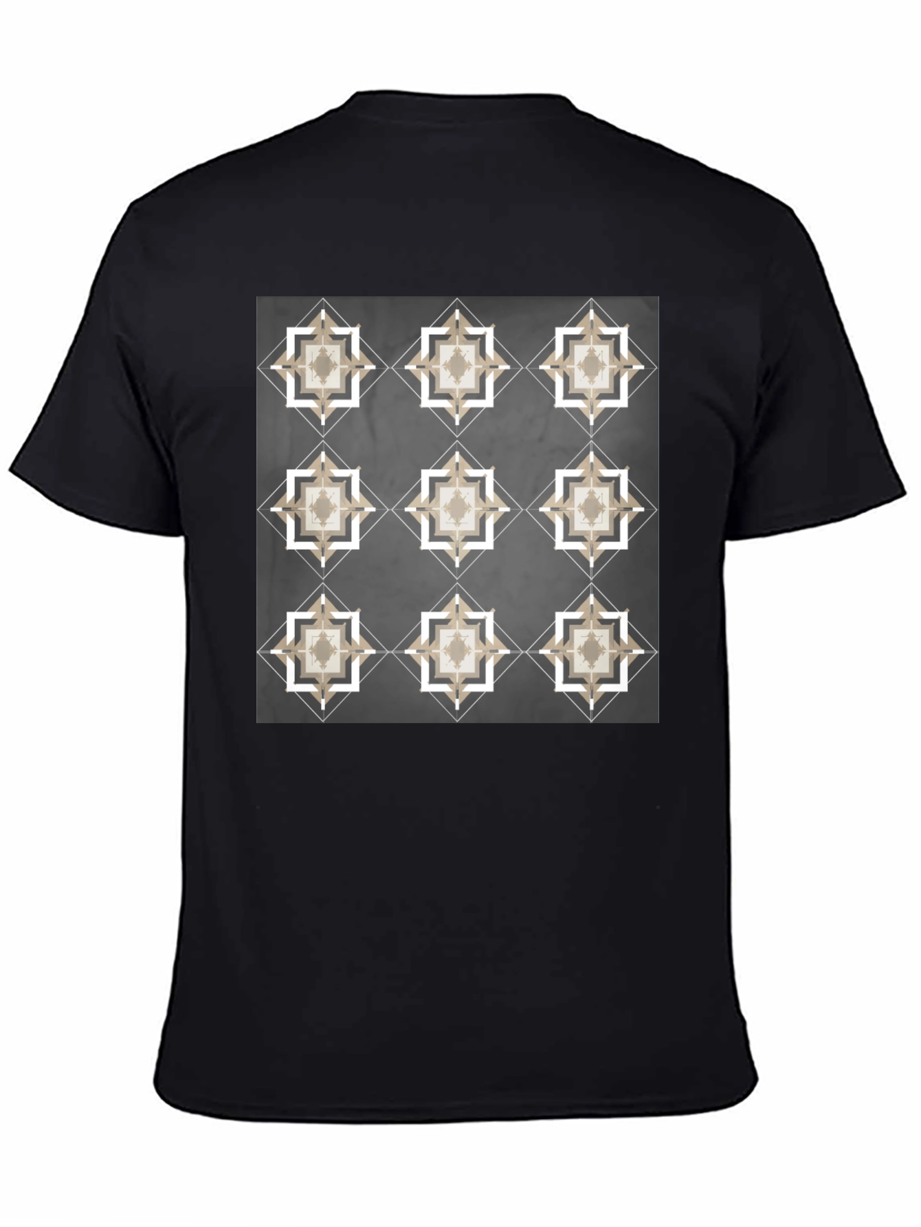 Geometric Tile Print Black T-Shirt