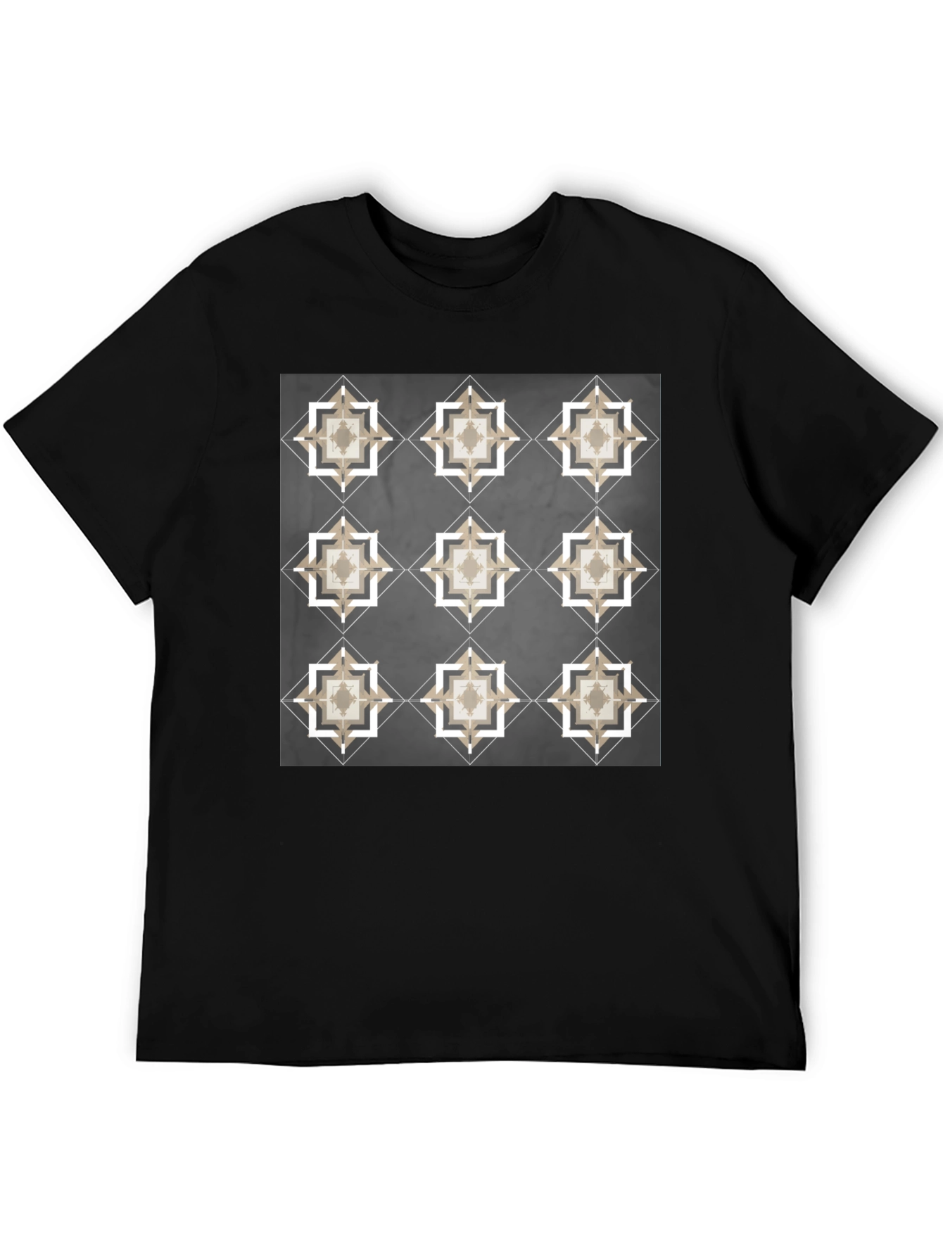 Geometric Tile Print Black T-Shirt