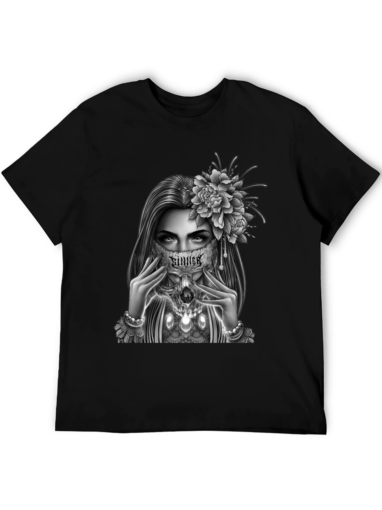 Sinner Skull Mask Graphic Tee - Gothic Style
