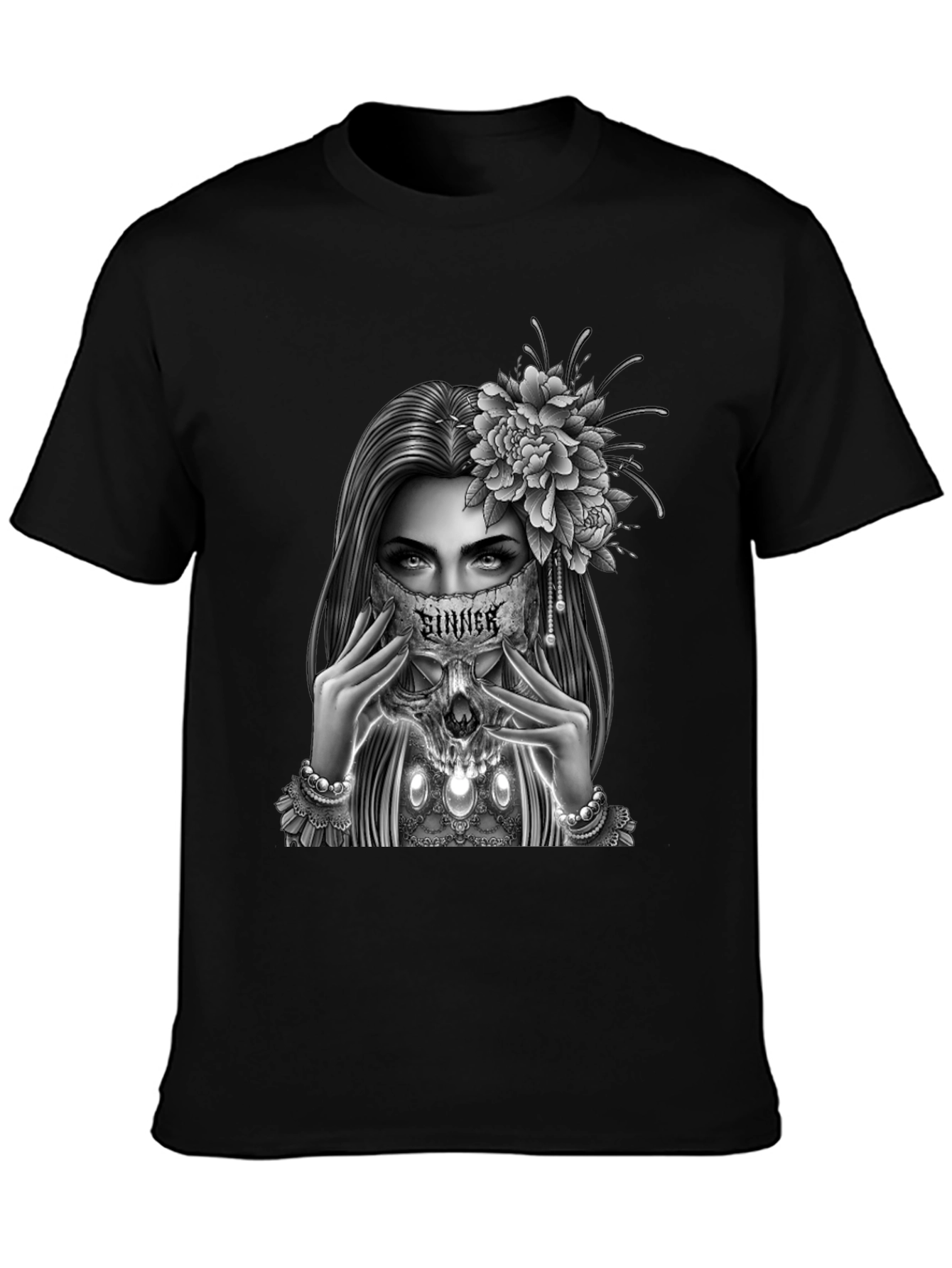 Sinner Skull Mask Graphic Tee - Gothic Style