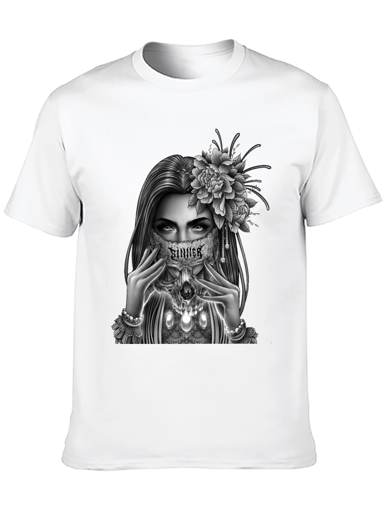 Sinner Skull Mask Graphic Tee - Gothic Style