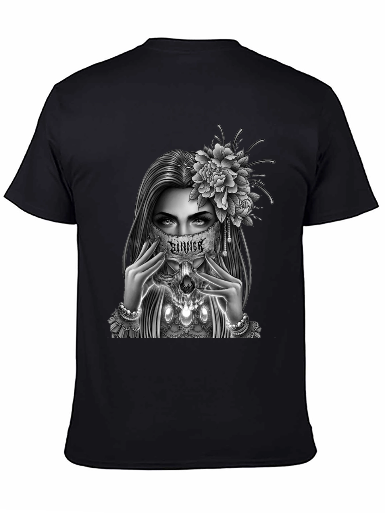 Sinner Skull Mask Graphic Tee - Gothic Style