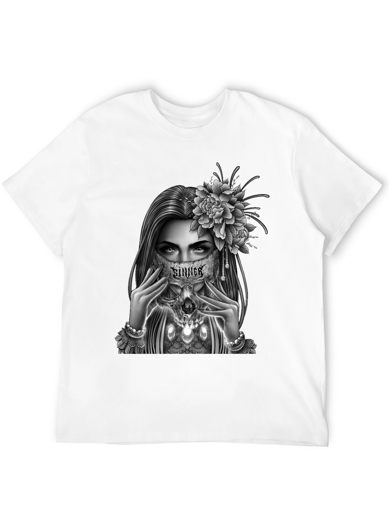 Sinner Skull Mask Graphic Tee - Gothic Style