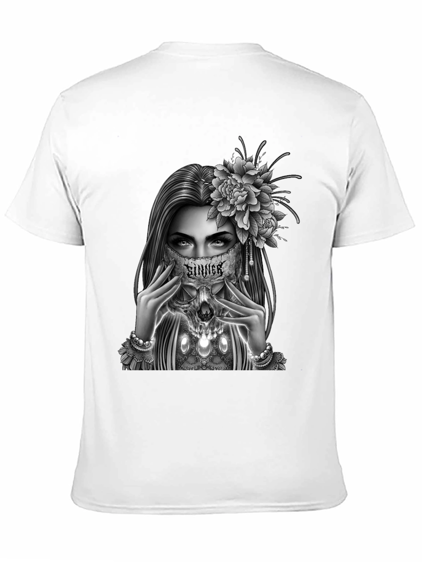 Sinner Skull Mask Graphic Tee - Gothic Style